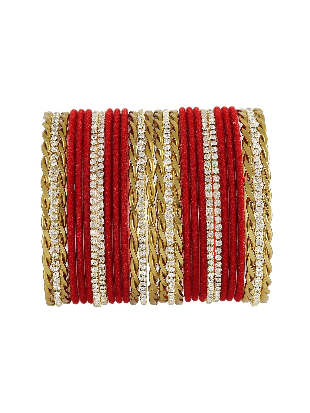 

ZULKA Set of 46 Zircon Gemstone and Beads Studded Ball Chain Bangles, Red