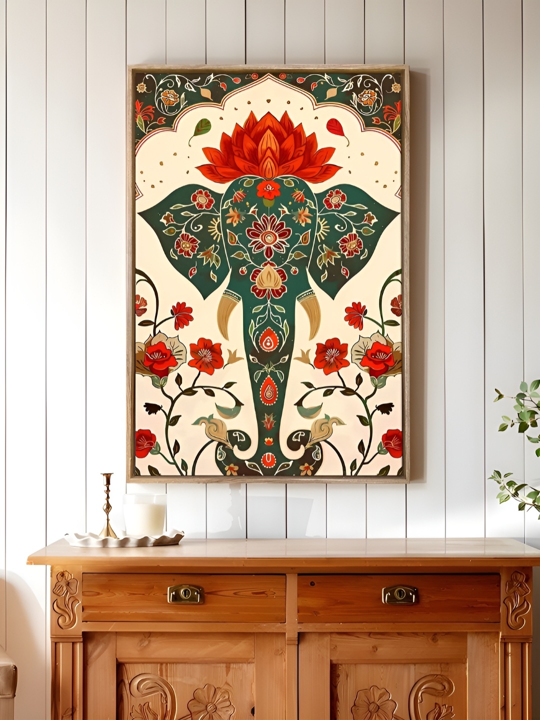 

Art Street Cream-Coloured & Green Elephant Canvas Wall Art
