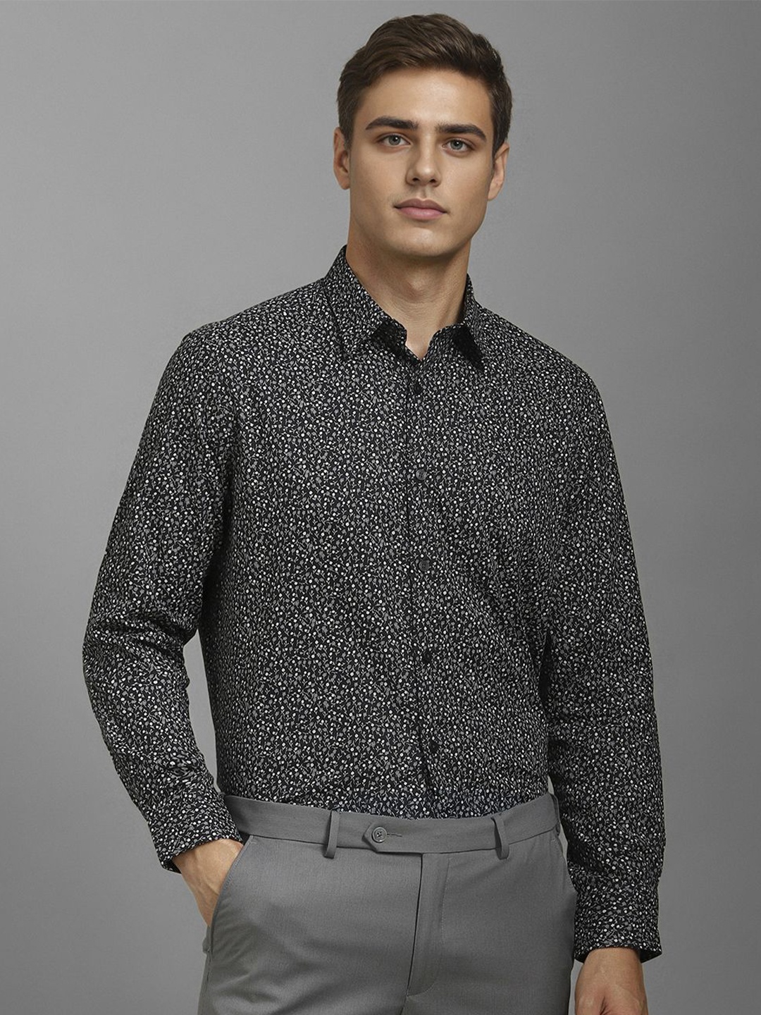 

Louis Philippe Men Classic Spread Collar Floral Printed Cotton Formal Shirt, Black