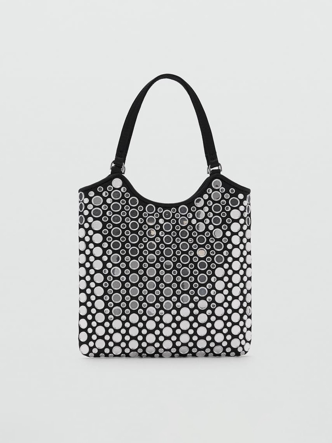 

MANGO Mirror Detailed Structured Handheld Bag with Detachable Sling Strap, Silver