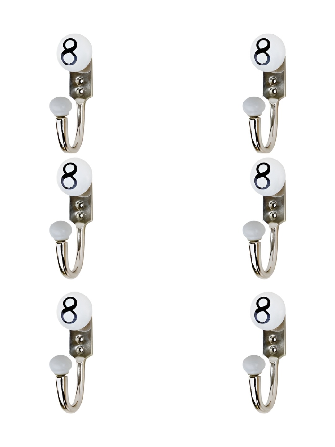 

IndianShelf Silver-Toned & White 6 Pieces Number 8 Printed Ceramic & Zinc Wall Hook