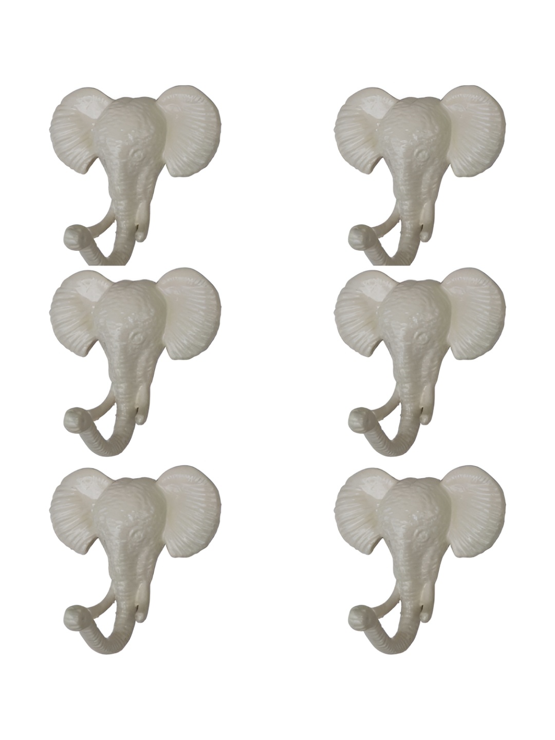 

IndianShelf 6 Pcs Iron Elephant Cloth Hangers Coat Hooks, Cream