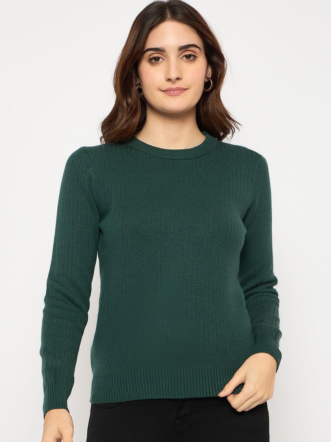 

Madame Women Round Neck Pullover Sweater, Green