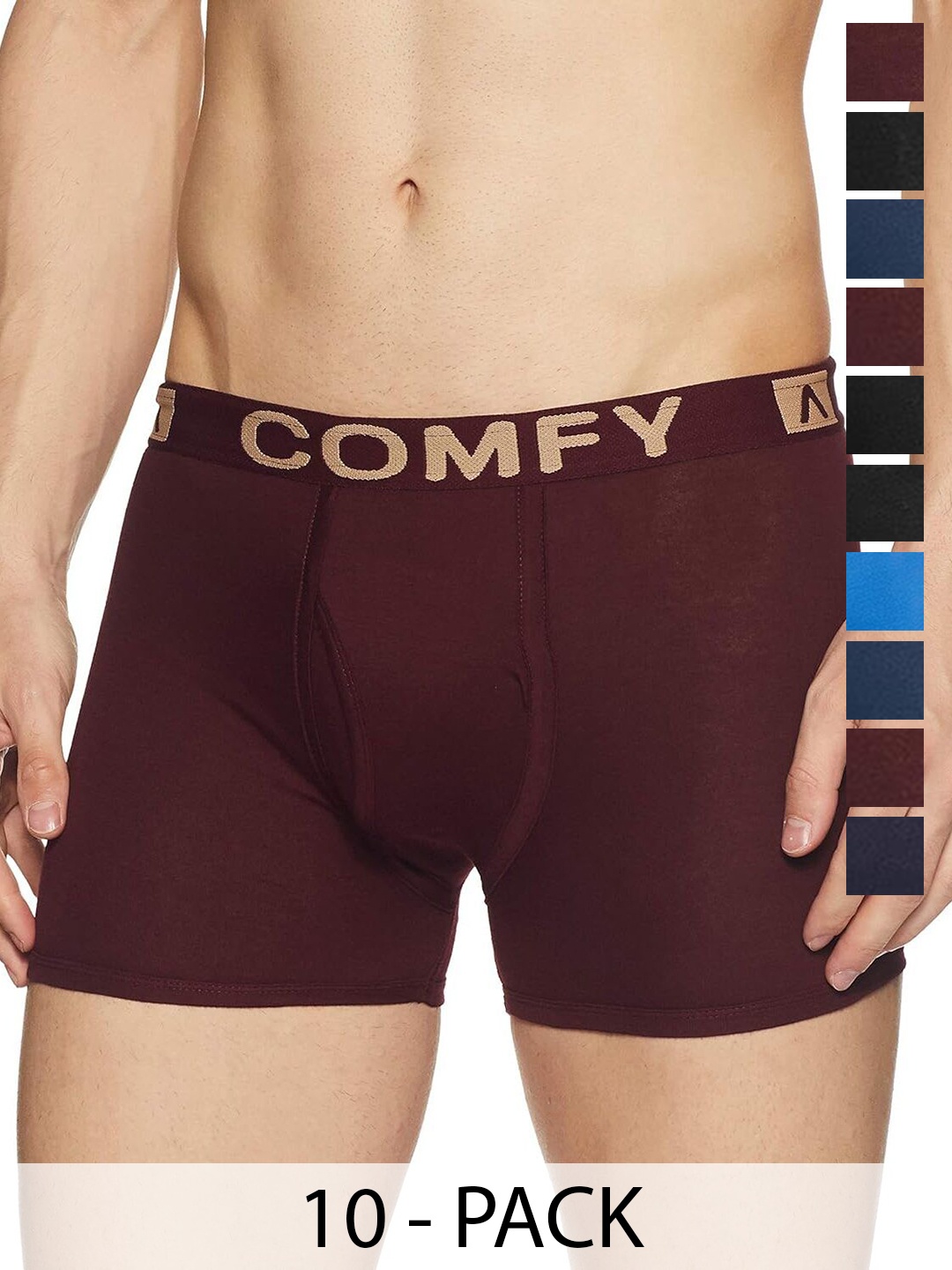 

AMUL COMFY Men Pack Of 10 Assorted Pure Cotton Trunks - Comfy-Plain-Trunk-OE-10-75