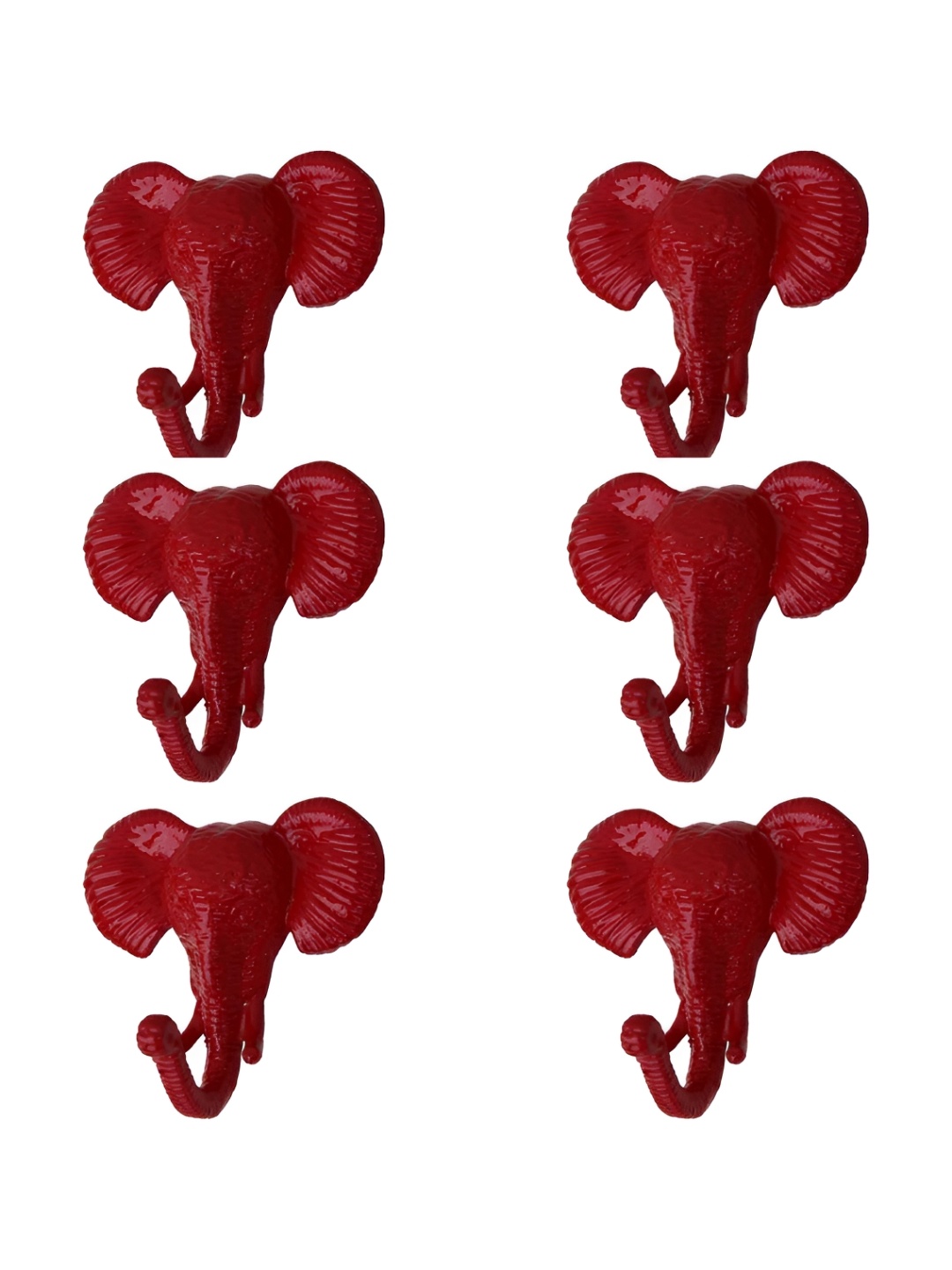 

IndianShelf Red 6 Pieces Iron Elephant Wall Mounted Hooks Door Hanger