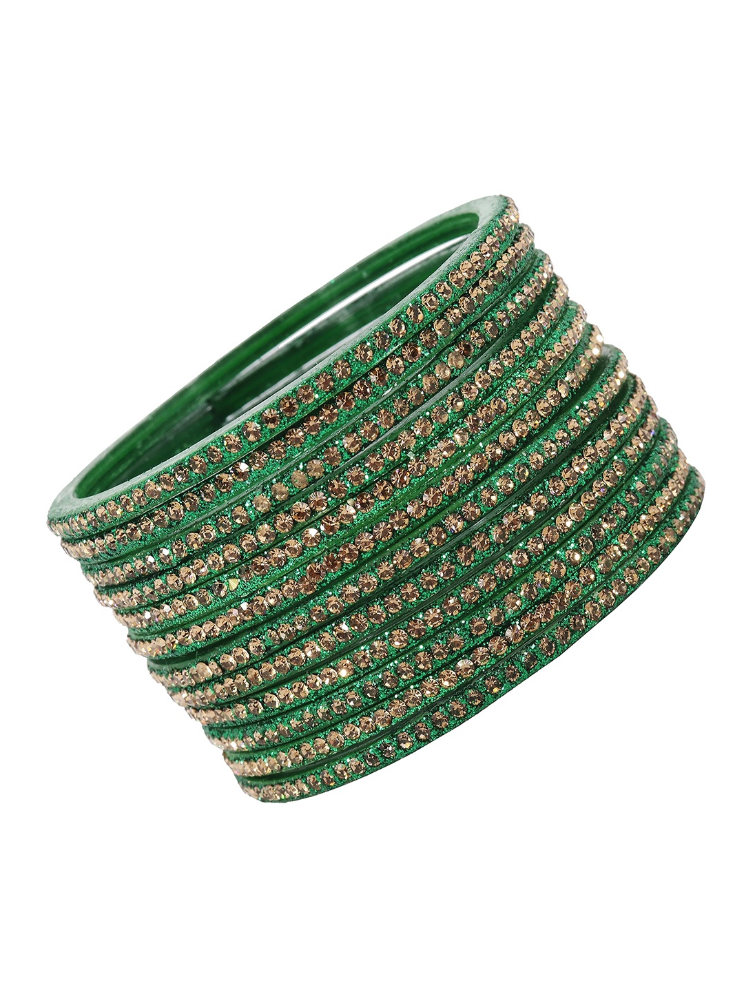 

ZULKA Set of 12 Glass With Zircon Gemstone Studded Glossy Finished Bangle, Magenta