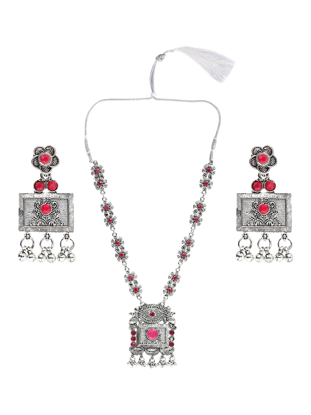 

SUNHARI Stone-Studded Jewellery Set, Silver