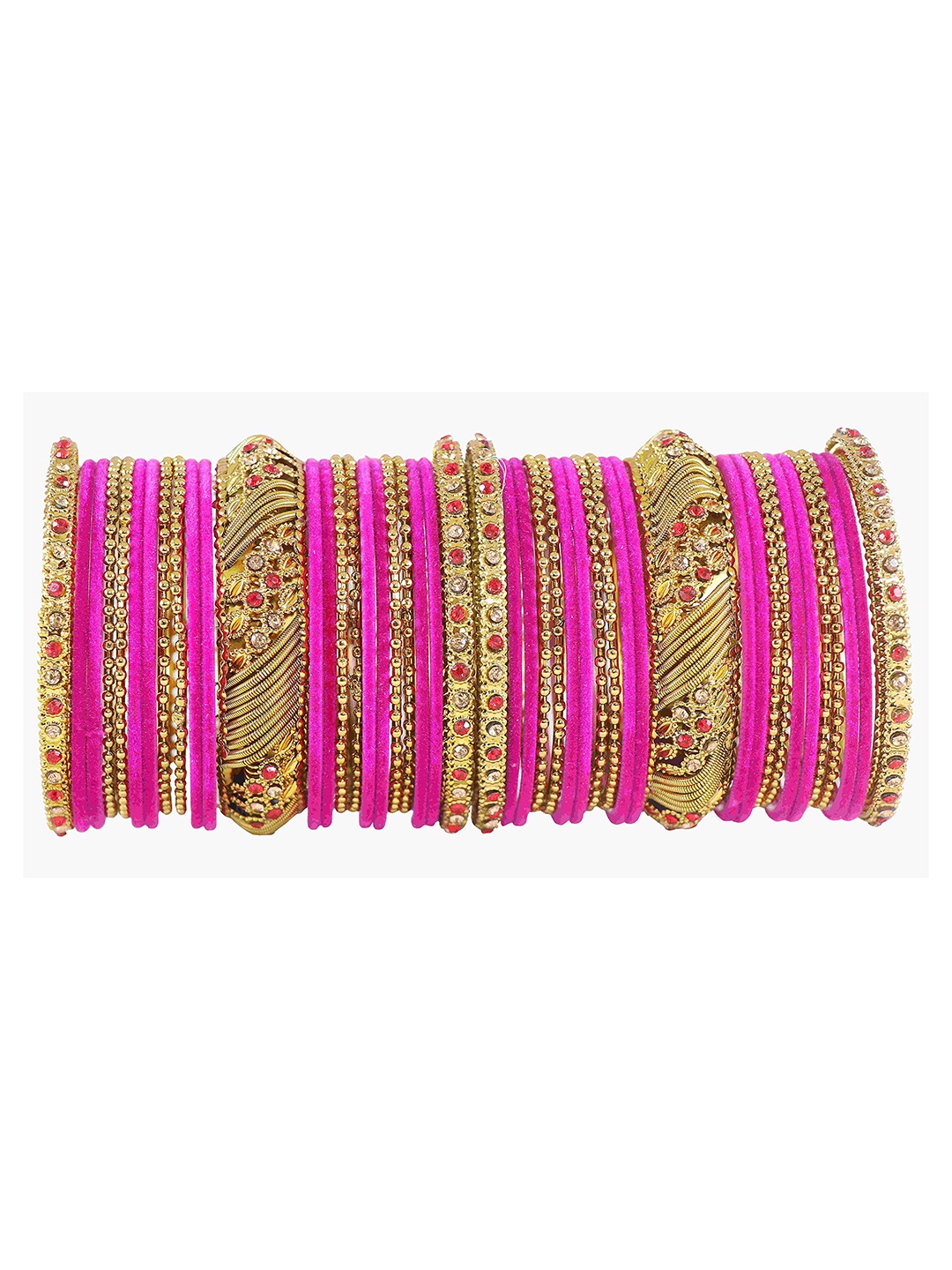 

ZULKA Set Of 46 Zircon Gemstone Studded & Beaded Bangles, Gold