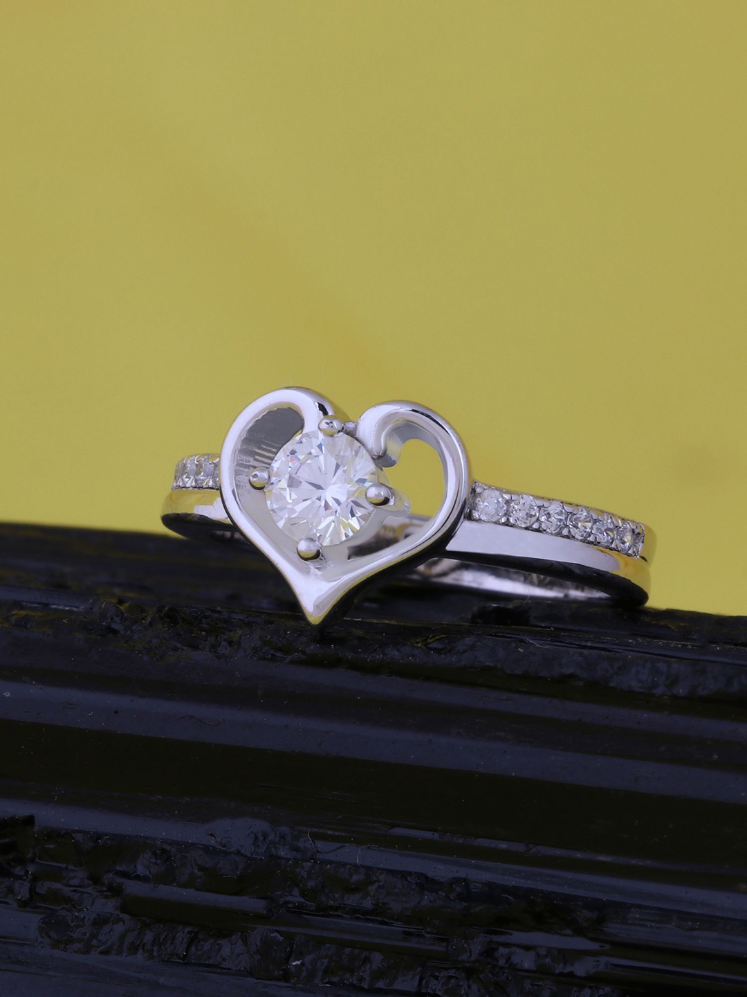 

Ornate Jewels 925 Pure Silver AD -Studded Love Heart Finger Ring