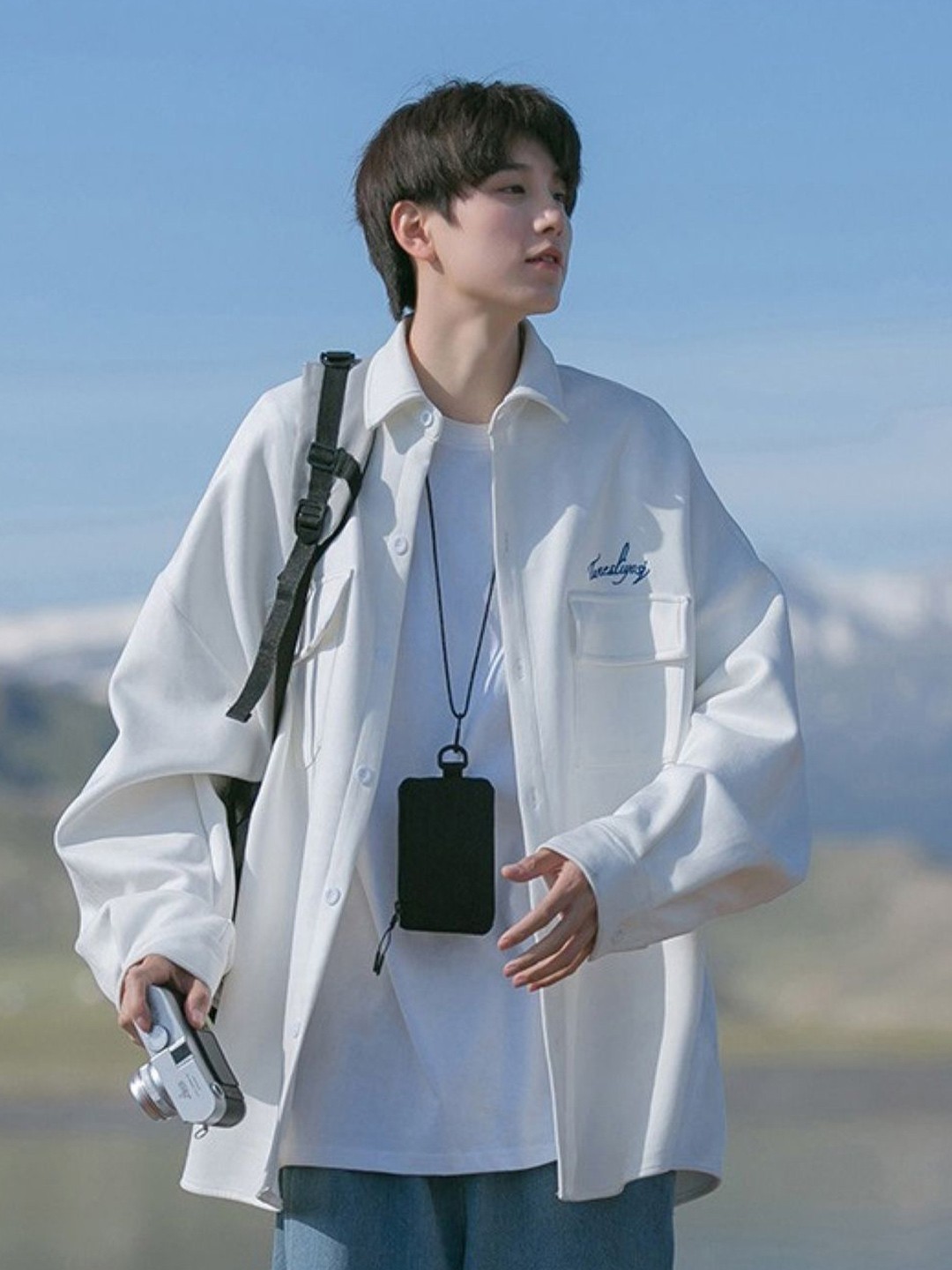 

HERE&NOW Men Original Typography Printed Oversized Casual Shirt, White