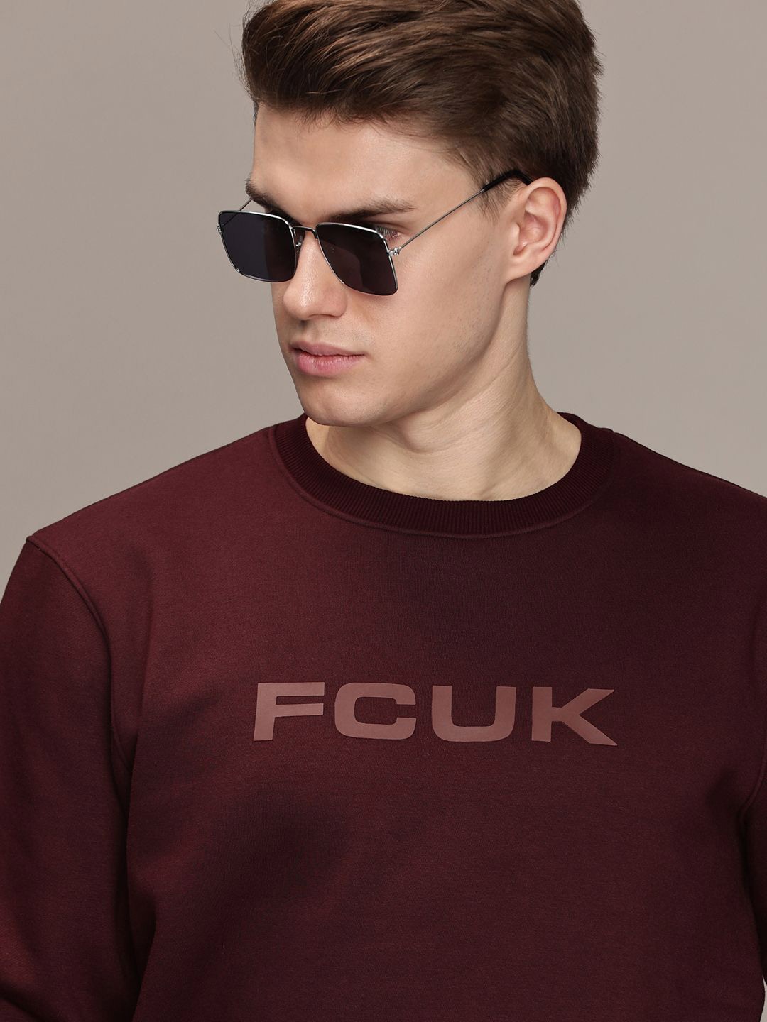 

FCUK Men Round Neck Sweatshirt, Burgundy