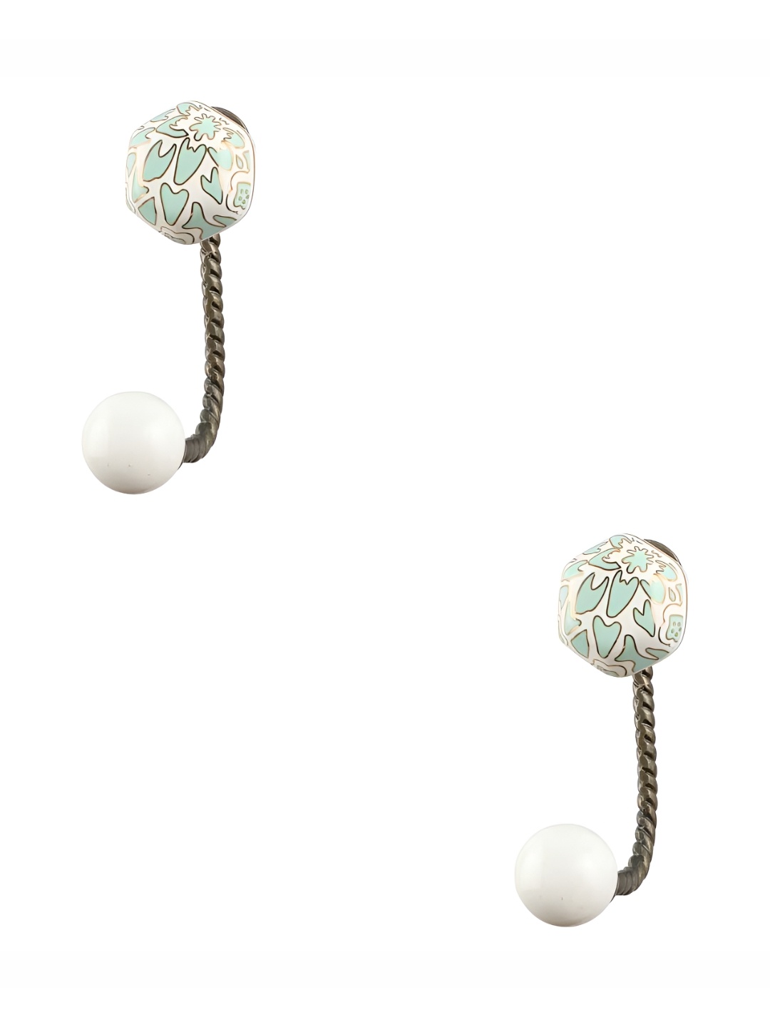 

IndianShelf White & Green 2 Pieces Printed Ceramic Wall Hooks