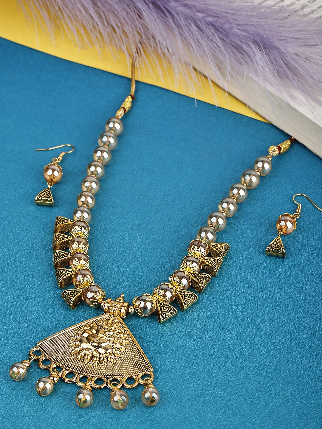 

SUNHARI Artificial Beads Beaded Jewellery Set, Gold