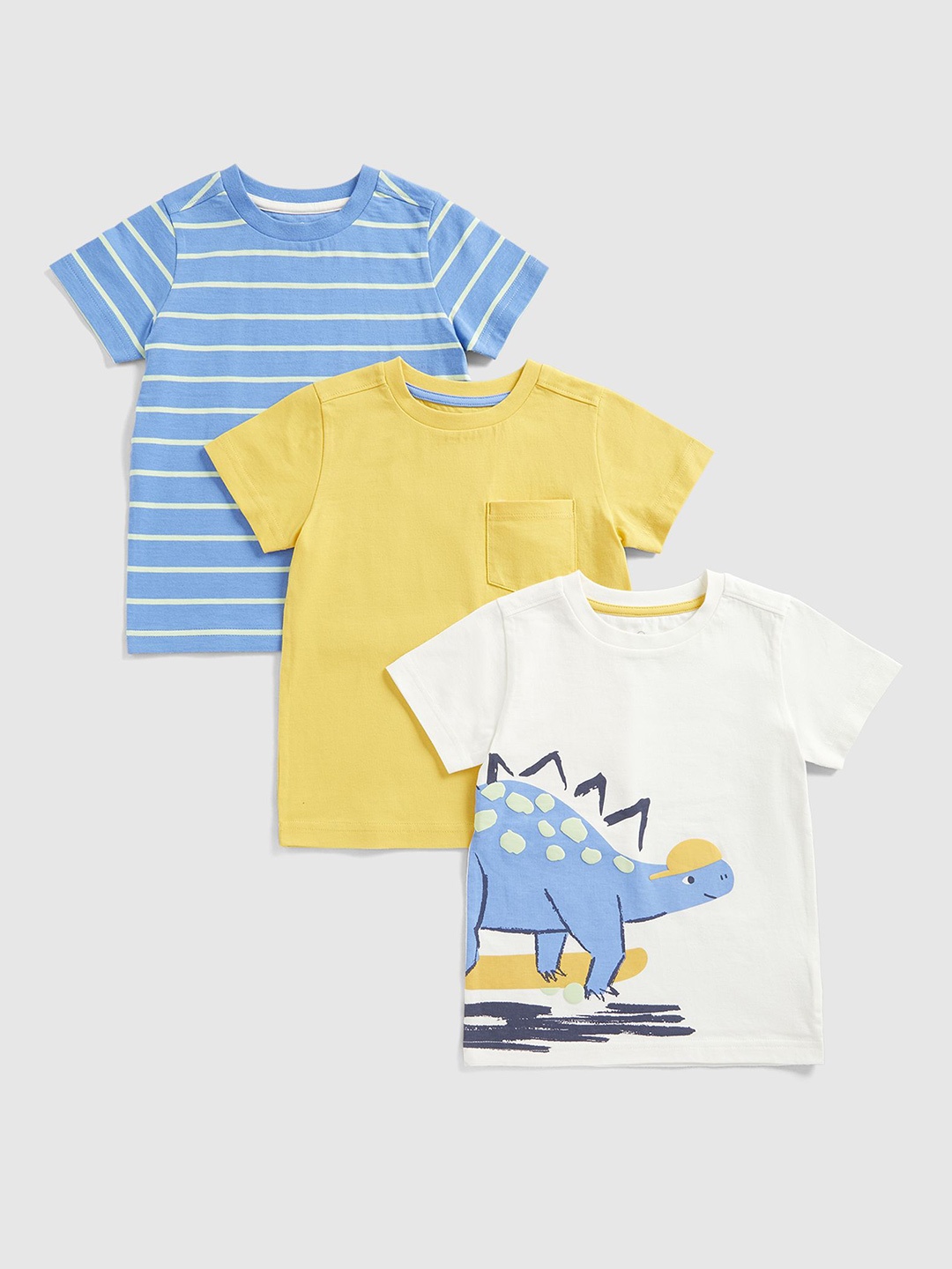 

mothercare Boys Pack Of 3 Striped Round Neck Cotton T-shirts, Blue