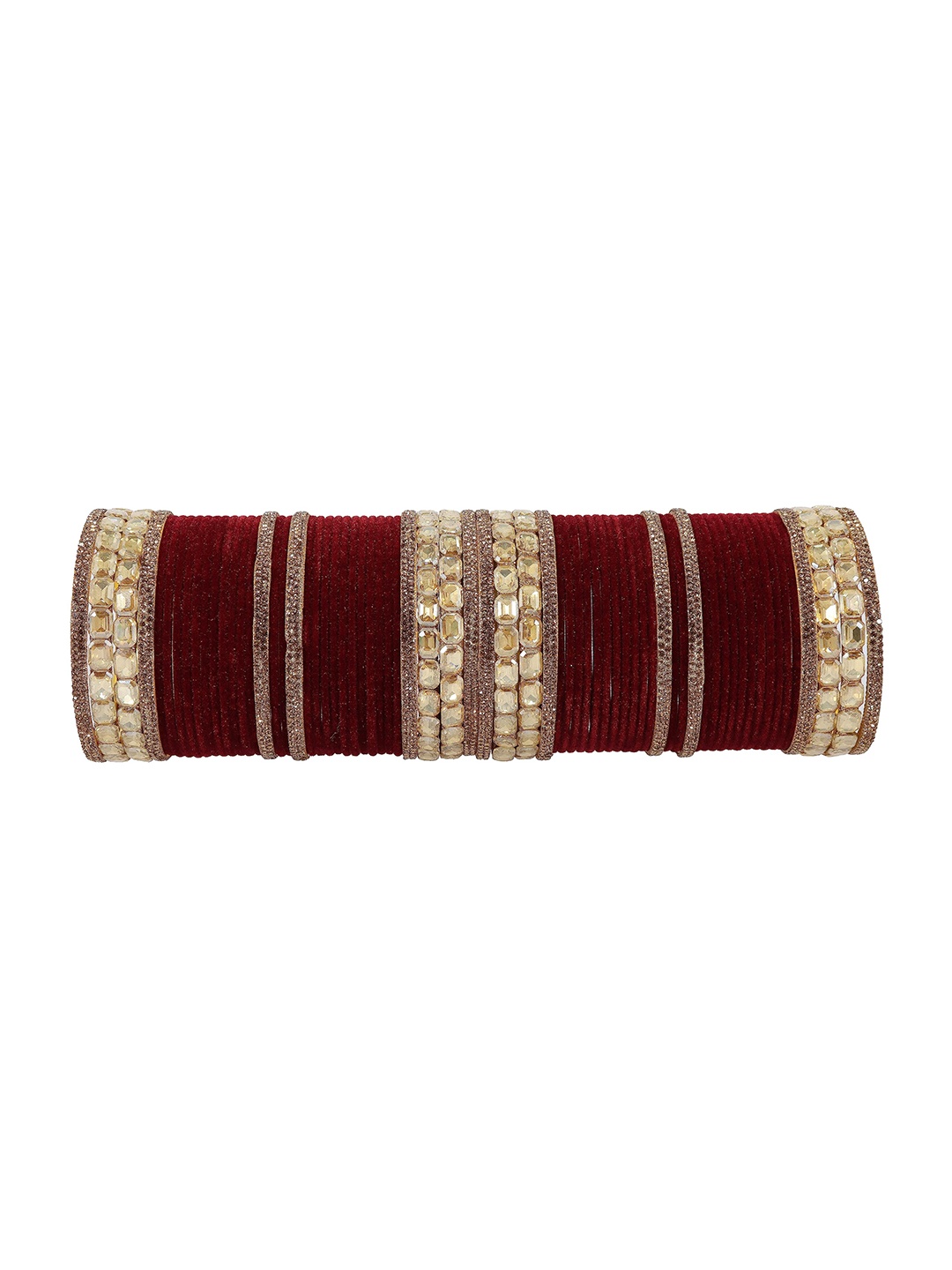 

ZULKA Set of 68 Metal with Zircon Gemstone and Velvet Studded Bangles, Gold