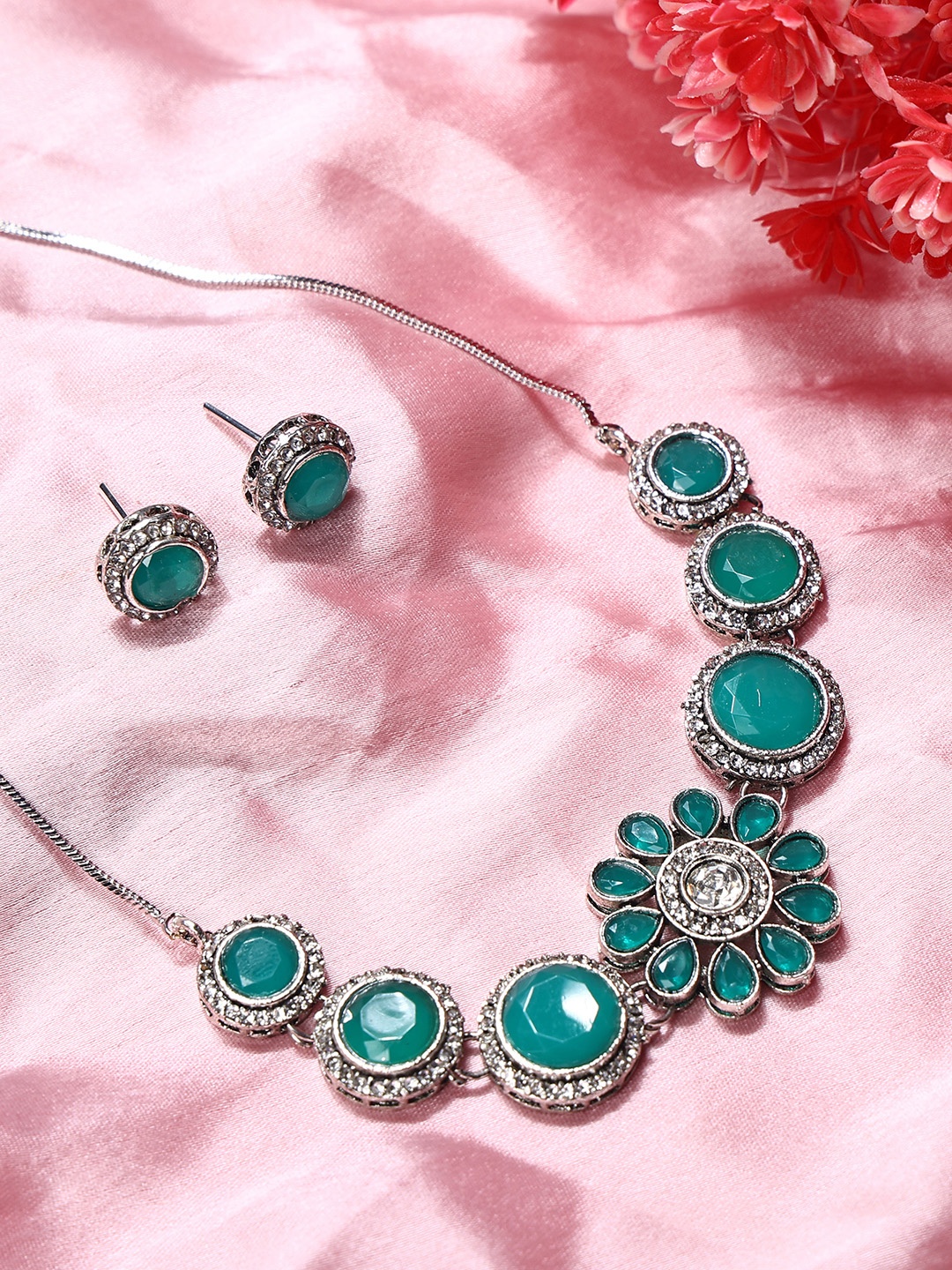 

SUNHARI Stone Studded Jewellery Set, Green