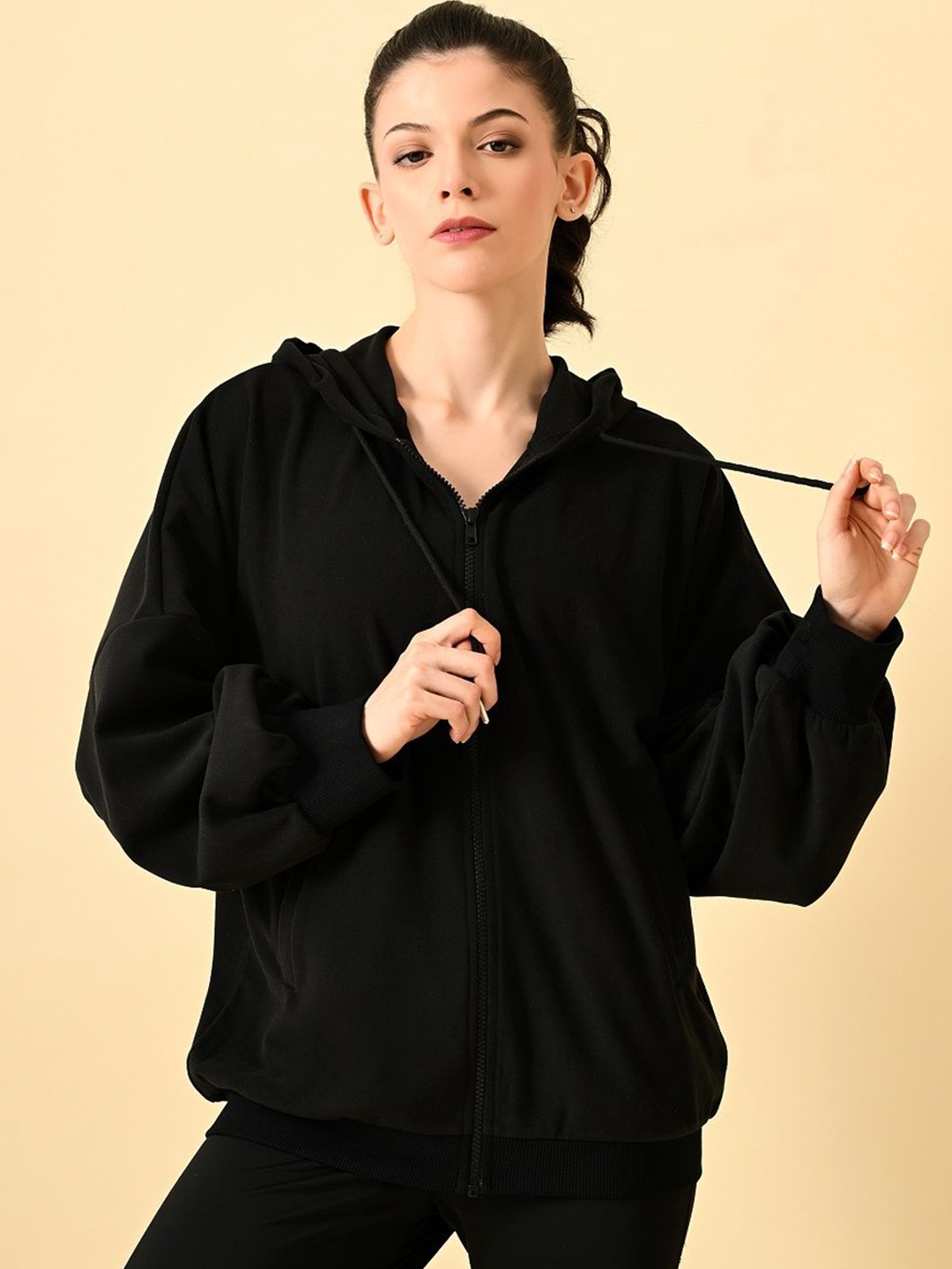 

PANDORNA Women Hooded Solid Casual Open Front Jacket, Black