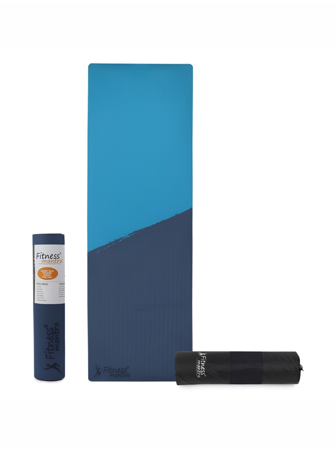 

Fitness Mantra TPE Navy & Teal Cross Color Anti-Slip 8mm Yoga Mat with Cover Bag, Navy blue