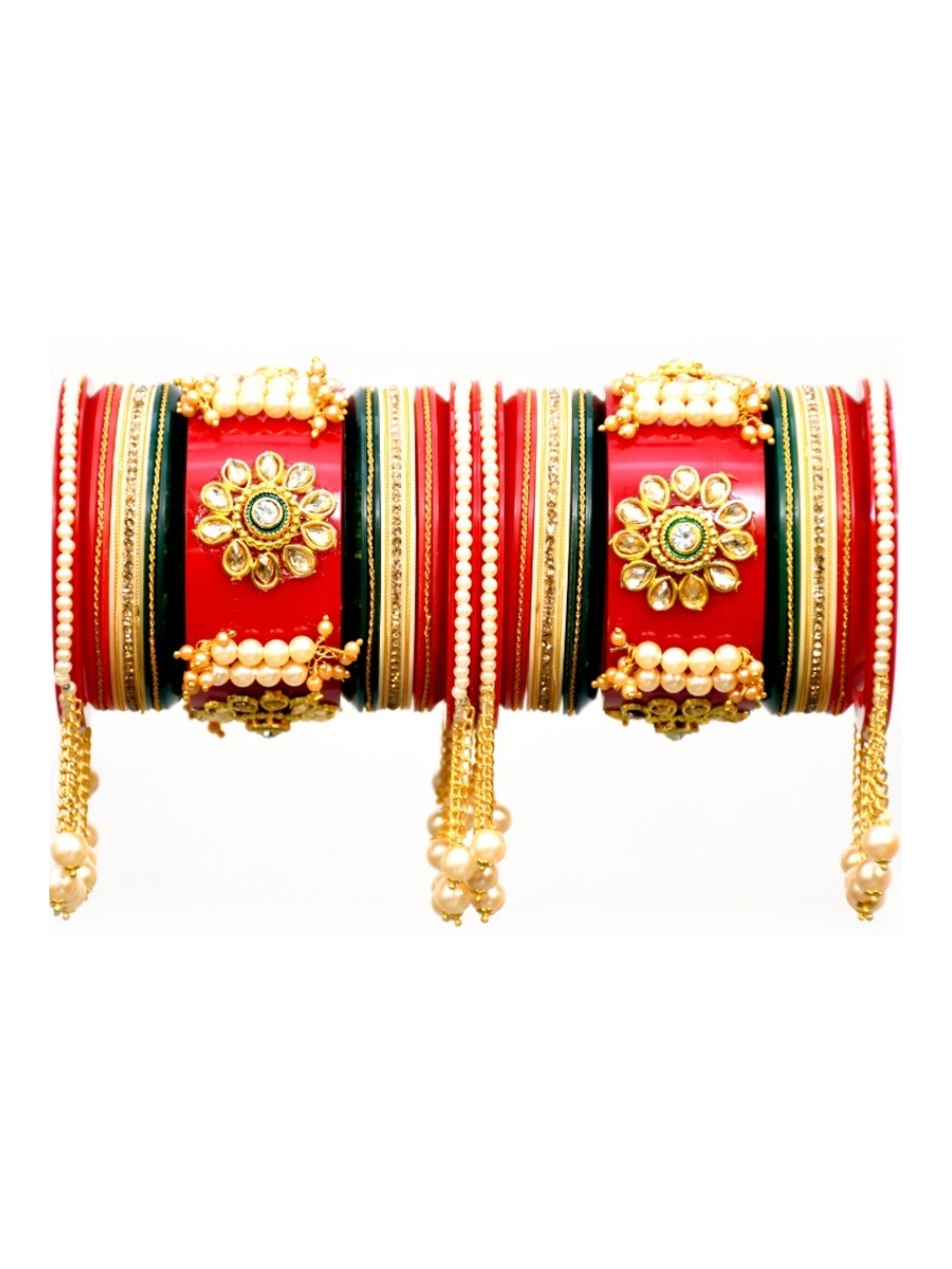 

Align Set Of 2 Gold-Plated Stones-Studded & Beaded Chuda Bangles