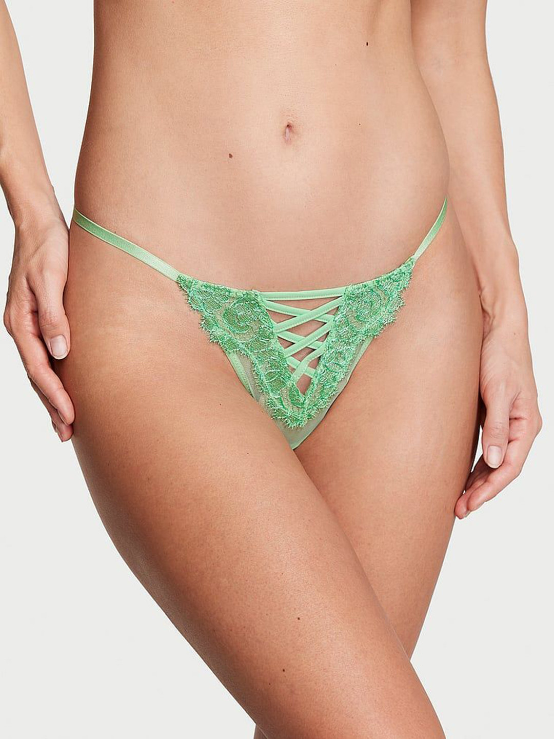 

Victoria's Secret Women Floral Embroidered Low Rise Thong Brief, Green