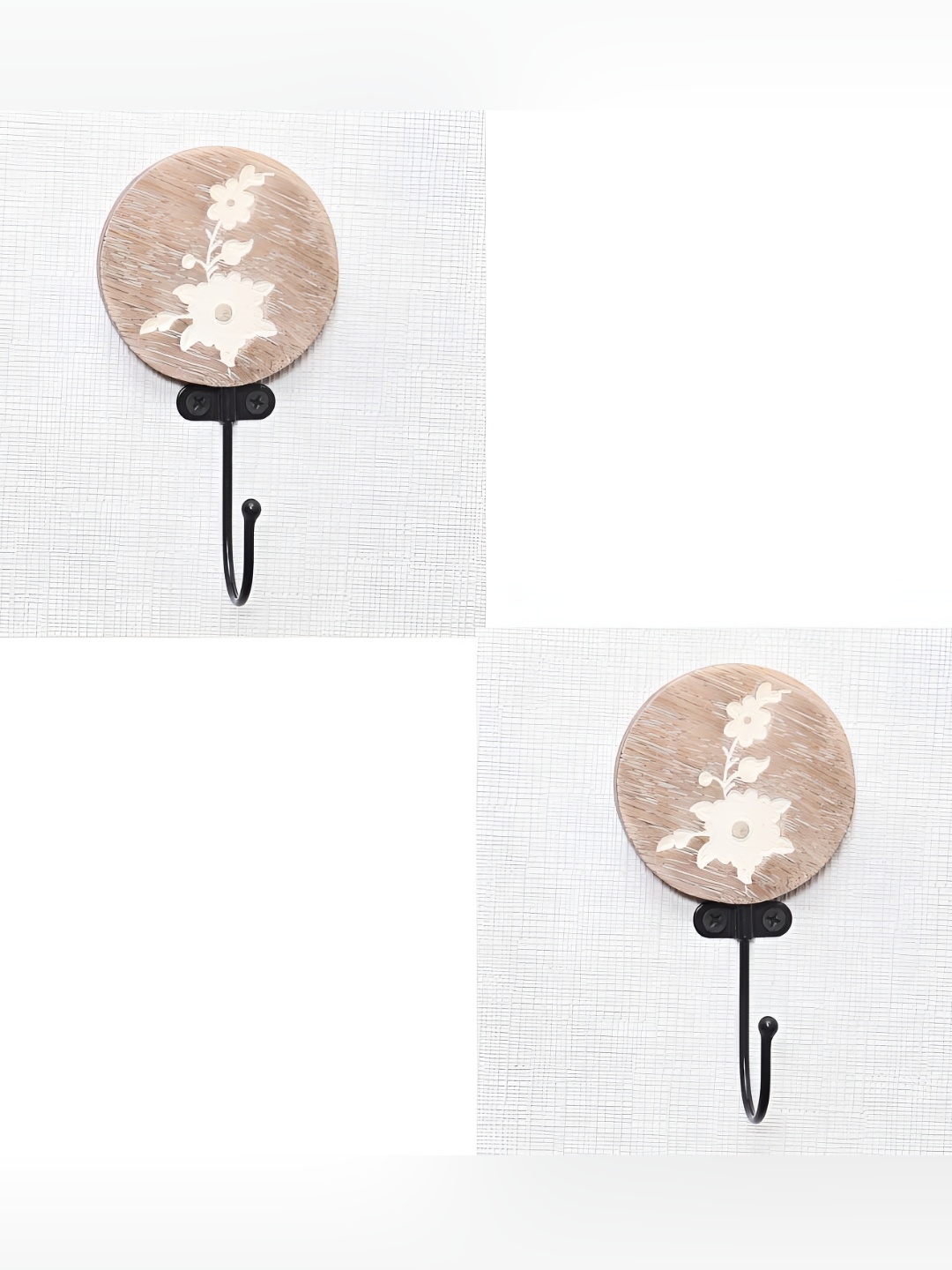

IndianShelf Beige & Black 2 Pieces Floral Wooden Wall Hooks