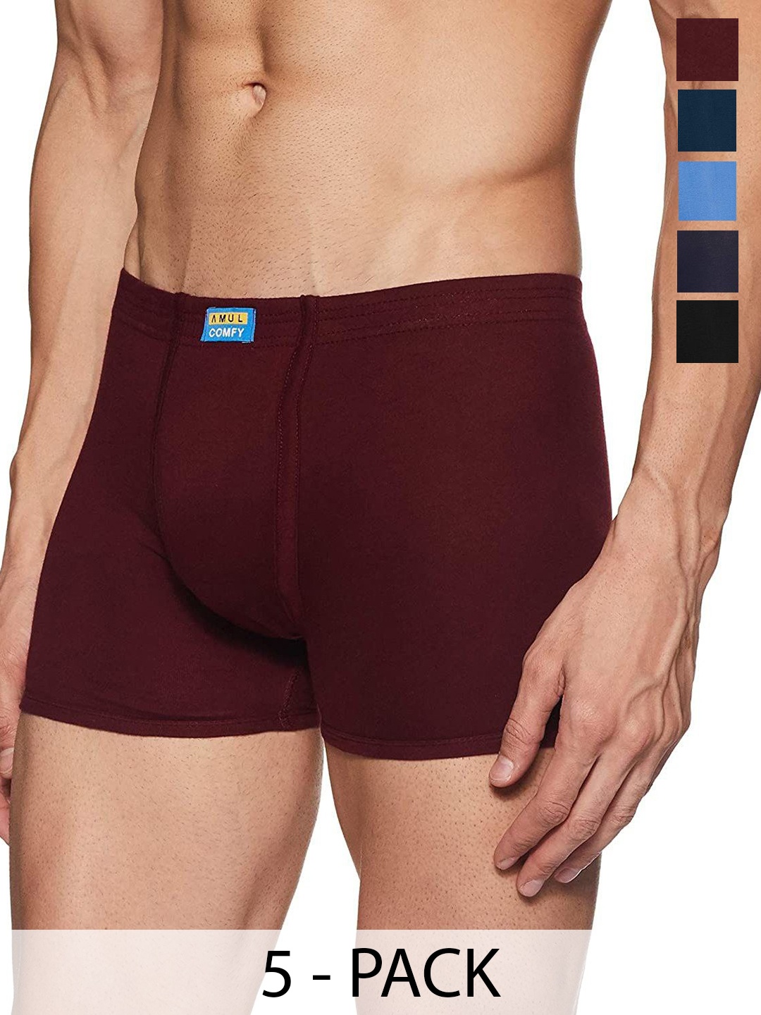

AMUL COMFY Men Pack Of 5 Assorted Short Trunks Comfy-Plain-Trunk-IE-5-110