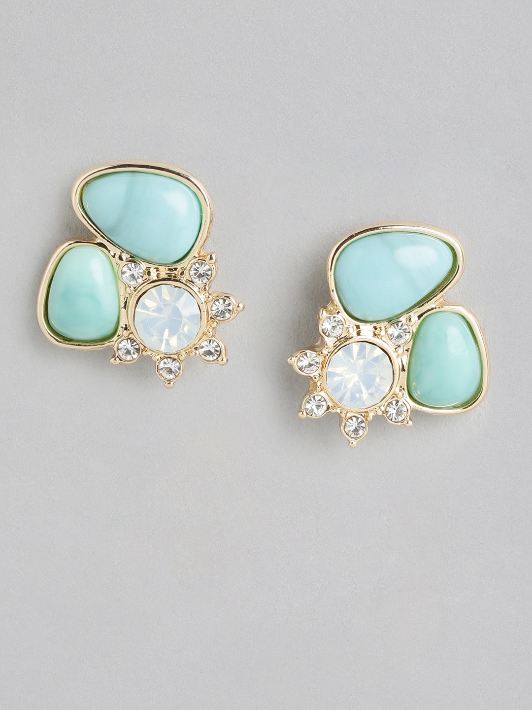 

Forever New Gold Plated Artificial Stones and Beads Studded Contemporary Studs Earrings, Turquoise blue