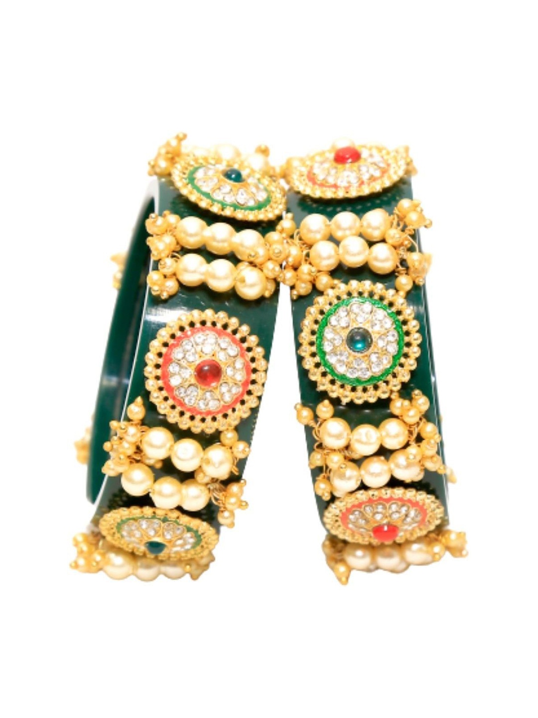 

Align Set of 2 Gold-Plated Stone-Studded & Beaded Bangles, Green
