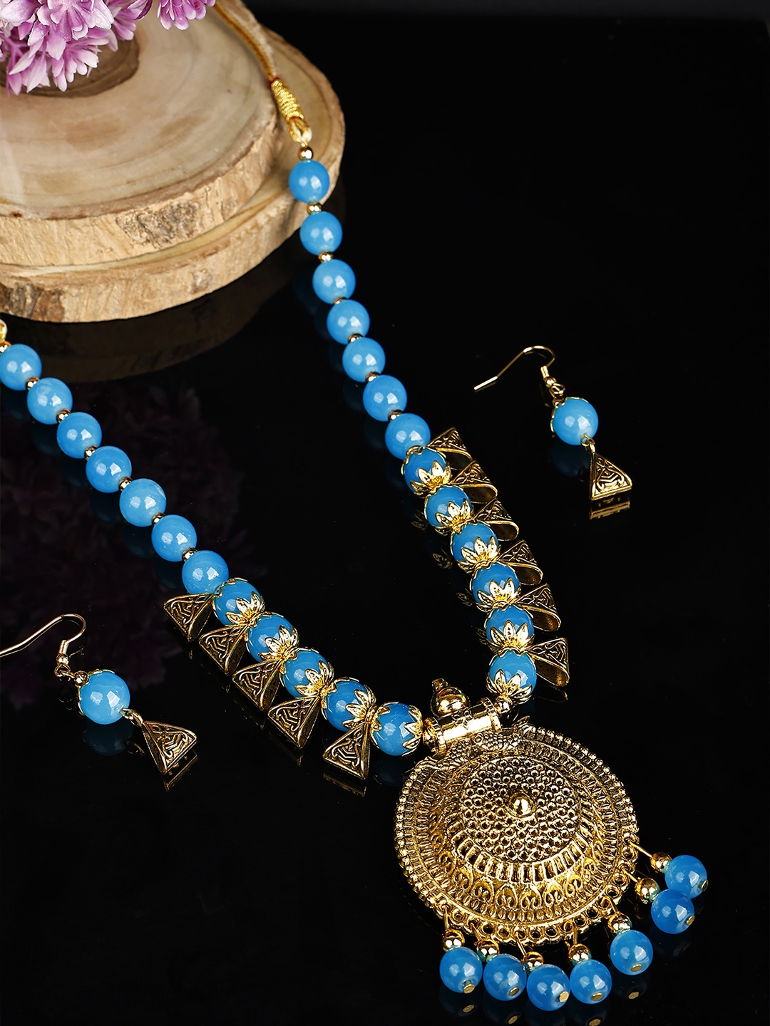 

SUNHARI Gold-Plated Beaded Oxidised Jewellery Set, Blue