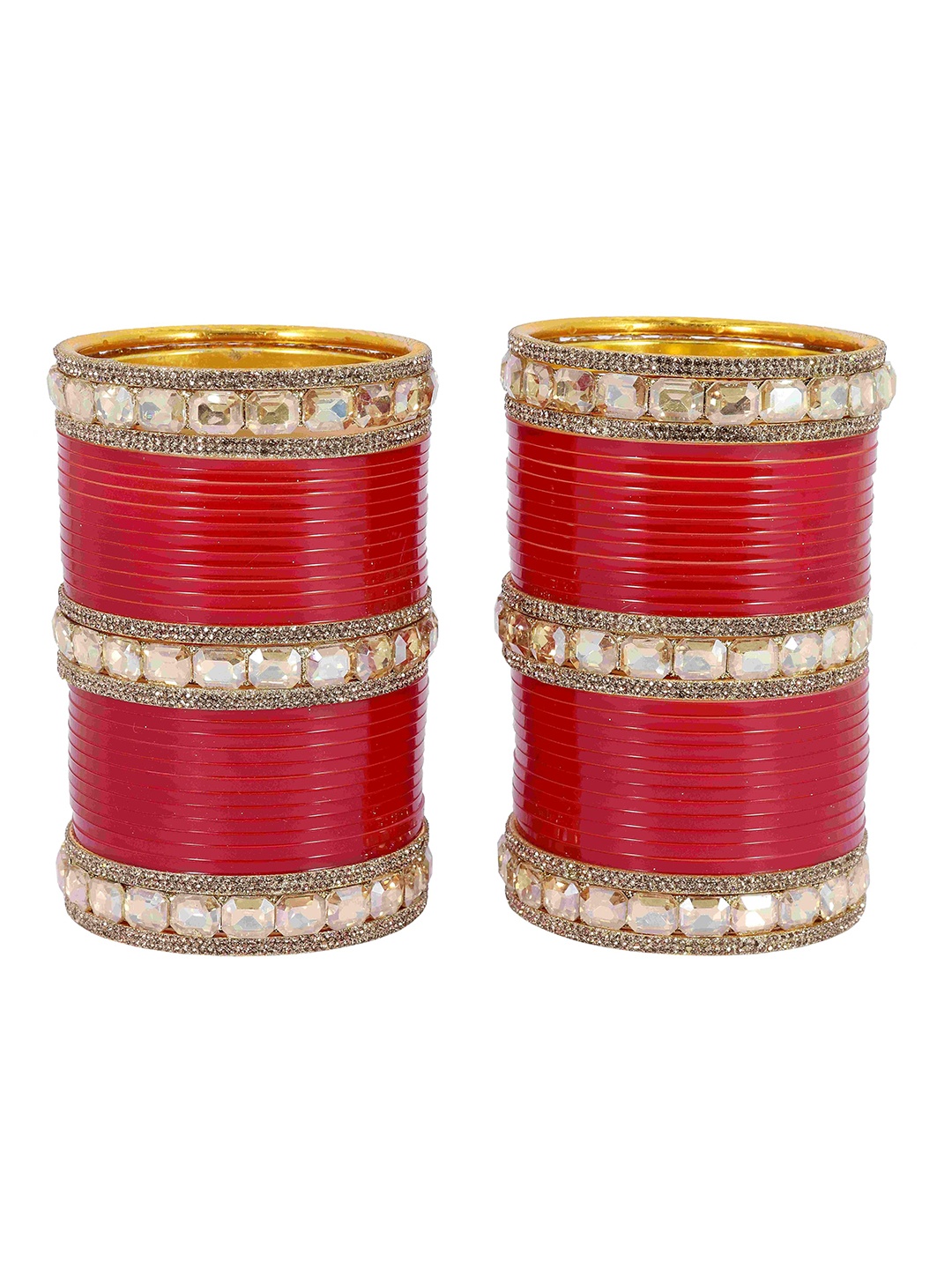 

ZULKA Set of 70 Artificial Stones and Beads Studded Traditional Bridal Chuda, Red