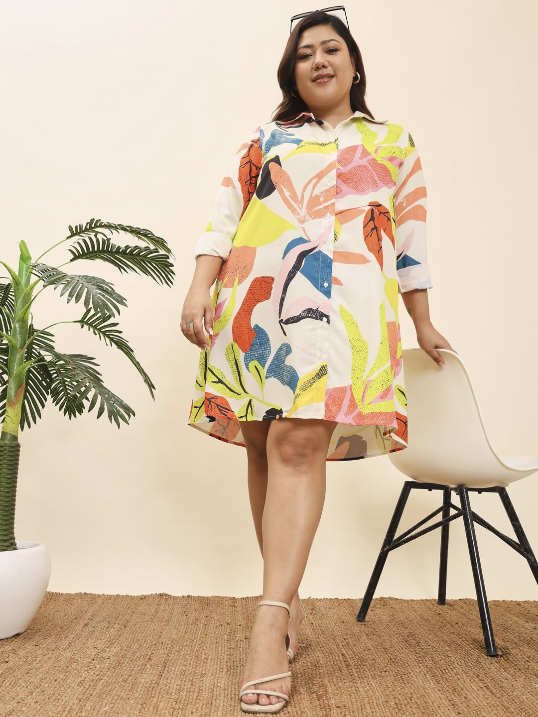 

MOOBA Women Plus Size Printed Shirt Dress, Yellow