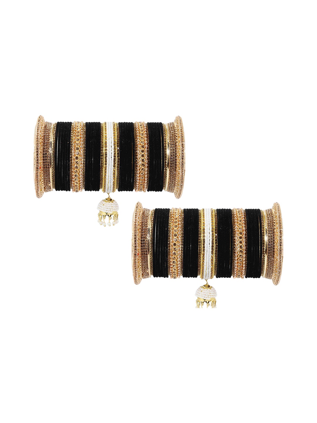 

ZULKA Set of 82 Metal with Base Metal and Zircon Gemstone with Pearls Studded Kaleere Type Latkan, Multi