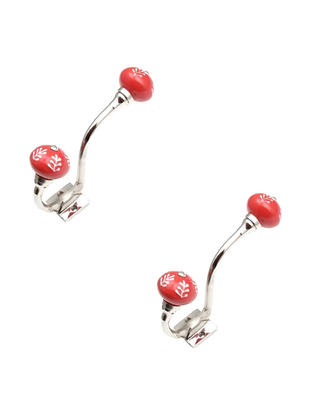 

IndianShelf Red & White 2 Pieces Ceramic Leaf Wall Hooks Door Hangers