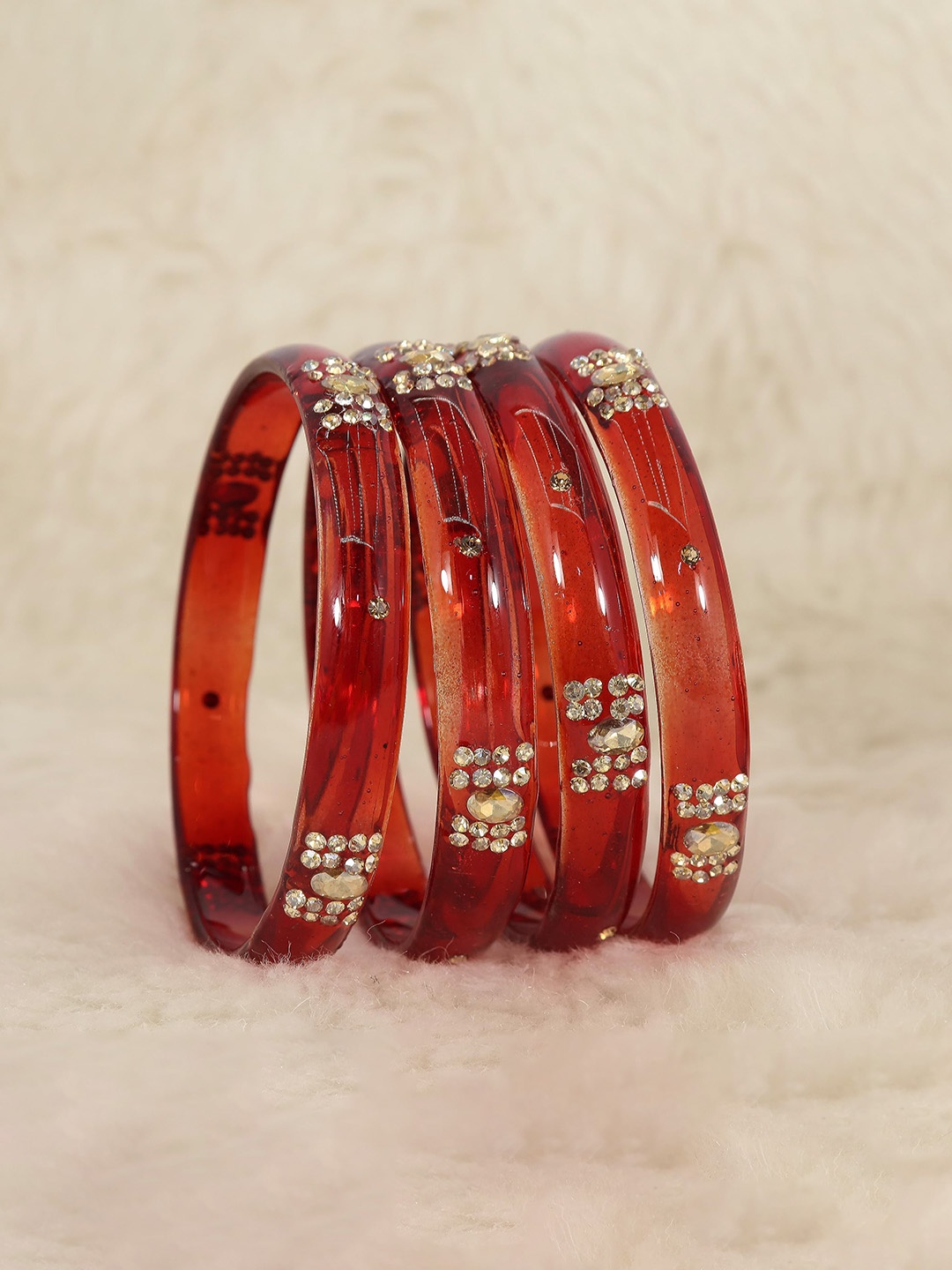 

ZULKA Set Of 4 Stone-Studded Bangles, Red