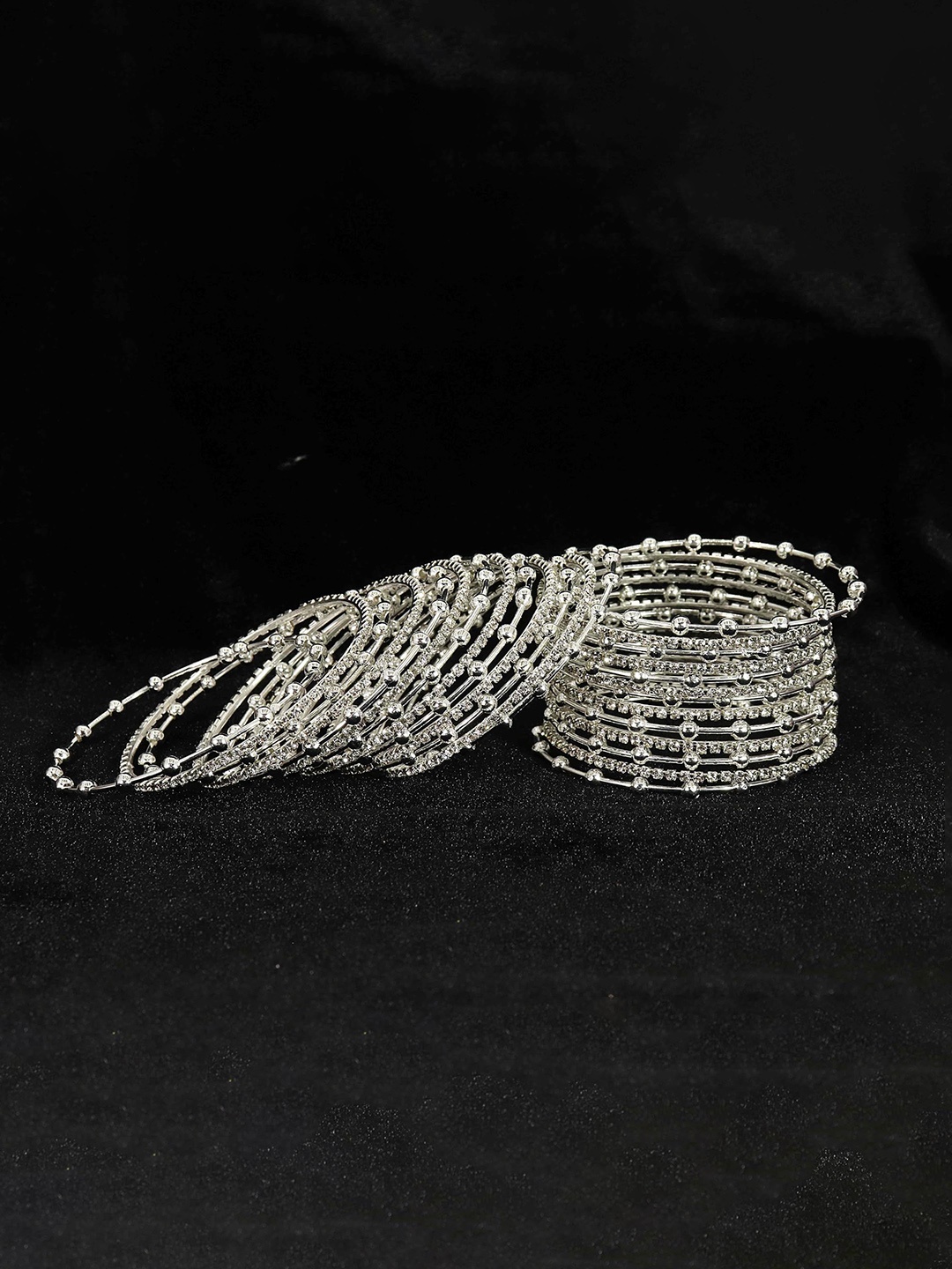 

ZULKA Set of 26 Stylish Metal with Zircon Stone & Balls Design Bangles, Silver