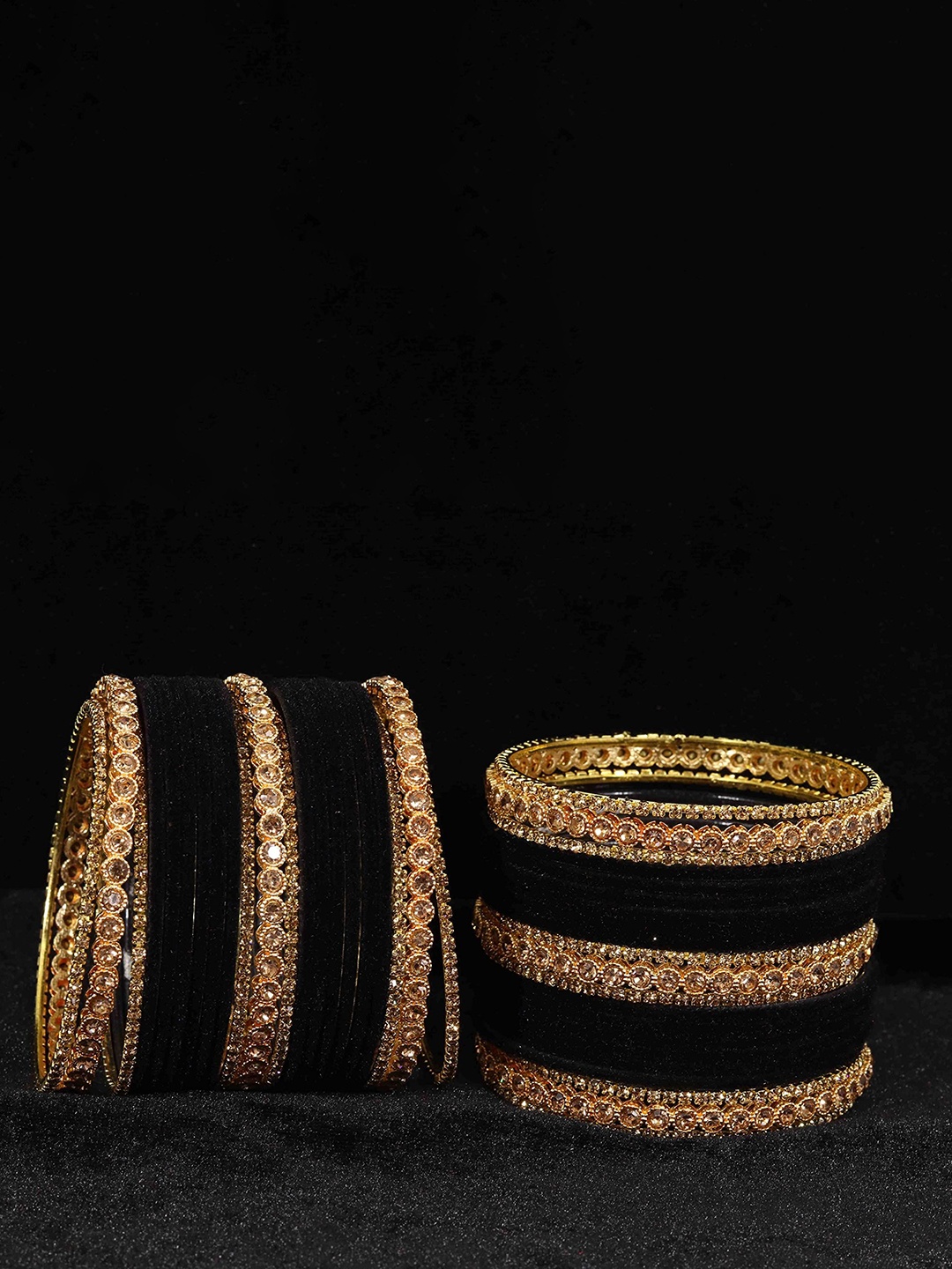 

ZULKA Set of 42 Non-Precious Metal with Base Metal Zircon Gemstone Studded Velvet Bangle, Purple