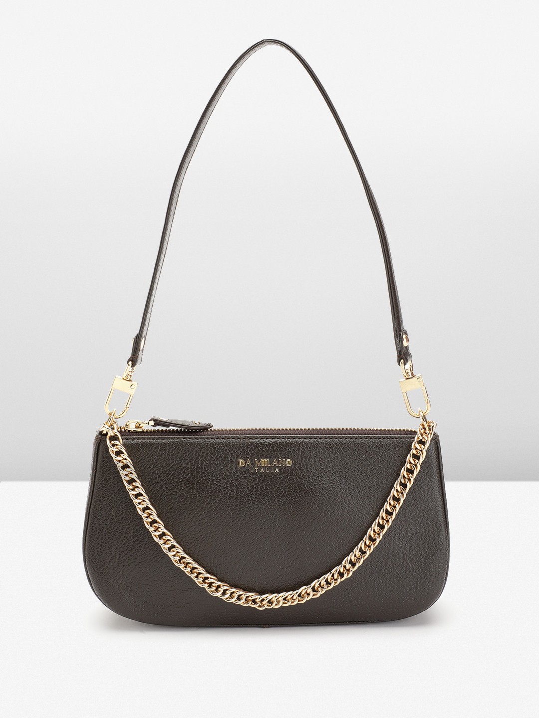 

Da Milano Leather Baguette Bag, Brown