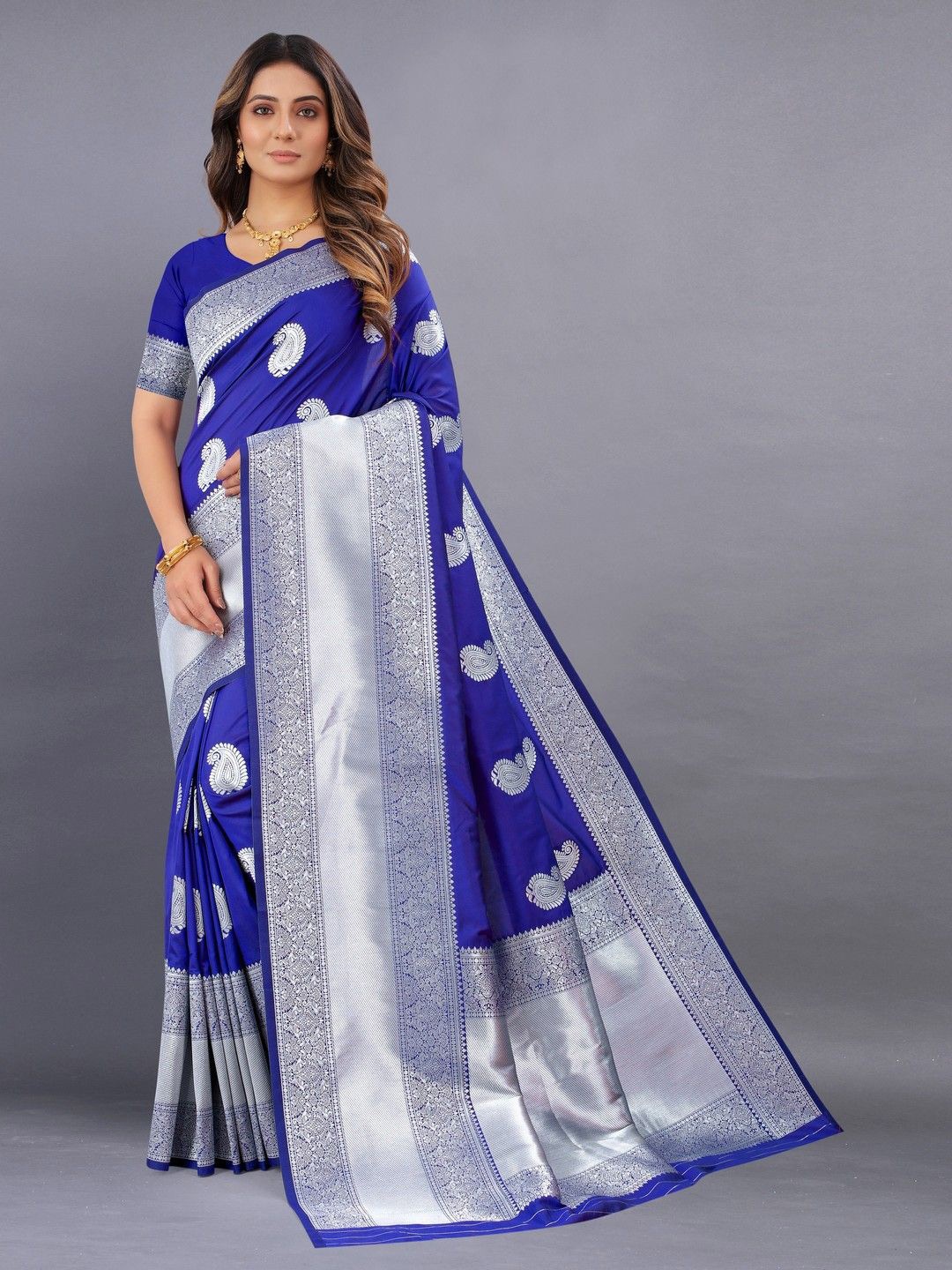 

VARNI FABRICS Woven Design Zari Pure Silk Saree, Blue