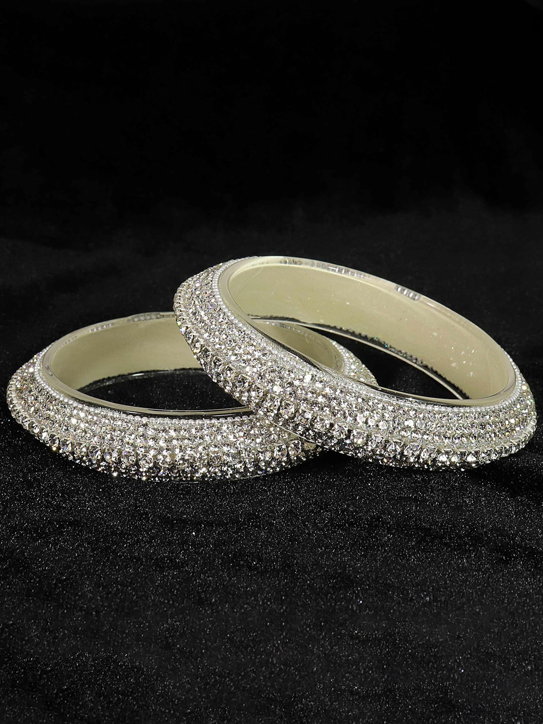 

ZULKA Set of 2 Glass Zircon Gemstone Studded Kada Bangles, Silver