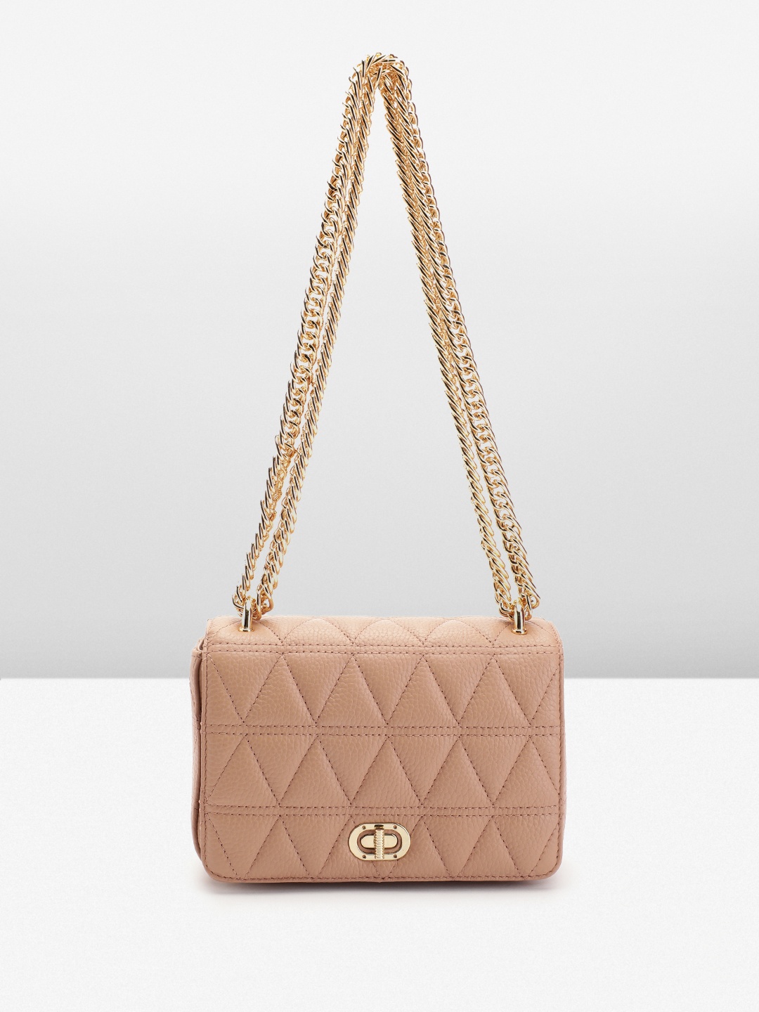 

Da Milano Quilted Textured Leather Structured Shoulder Bag, Beige