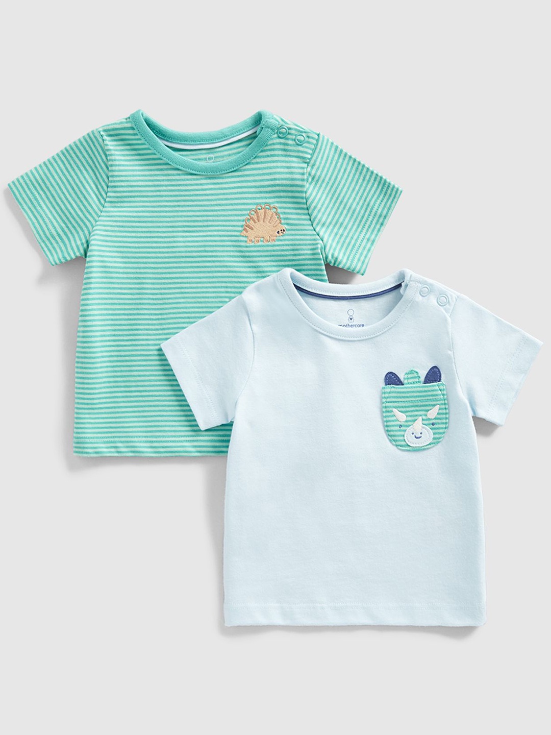 

mothercare Boys Pack Of 2 Striped Round Neck Cotton T-shirts, Blue