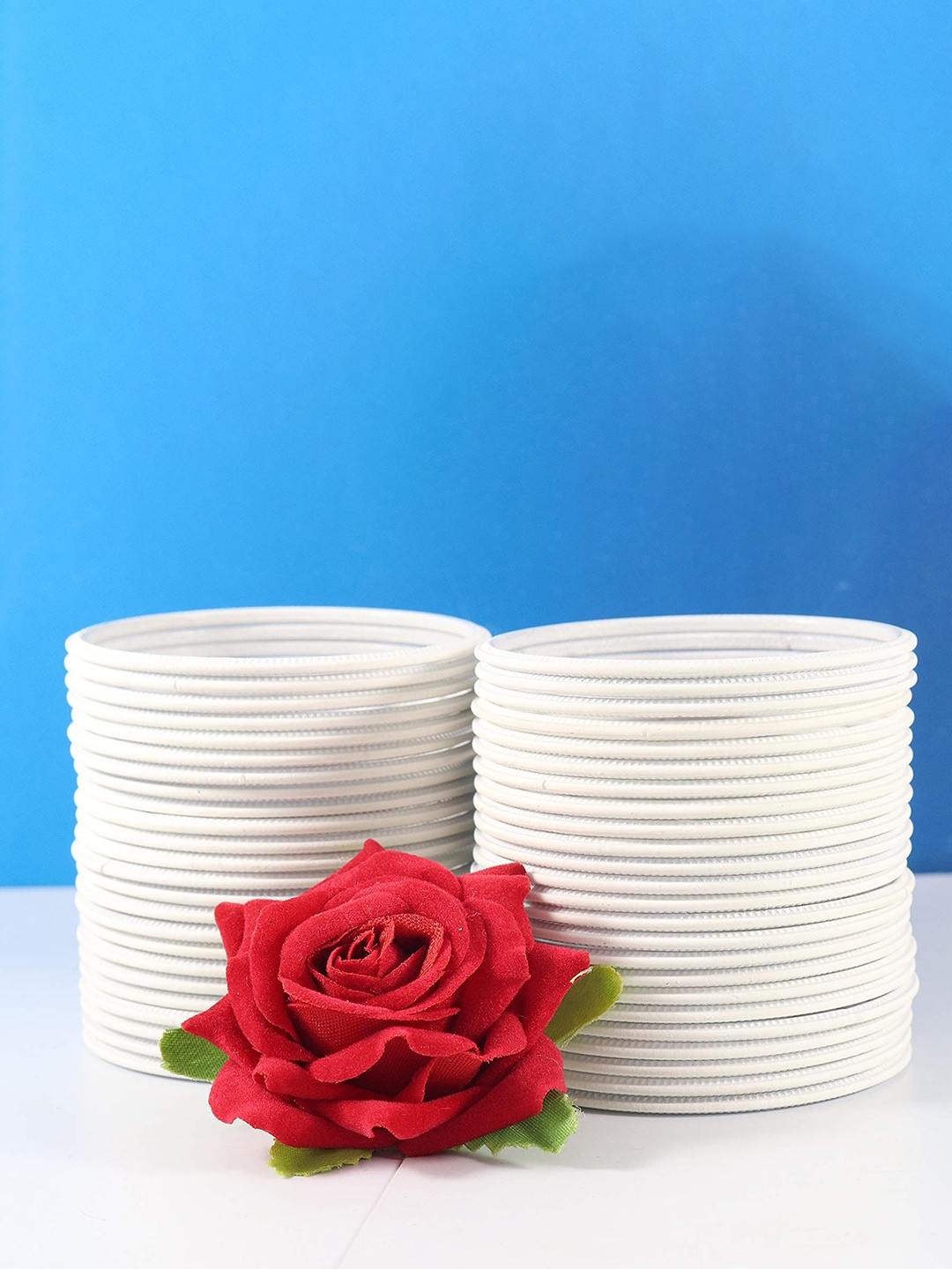

ZULKA Set of 48 Matte Finish Metal Bangles, White