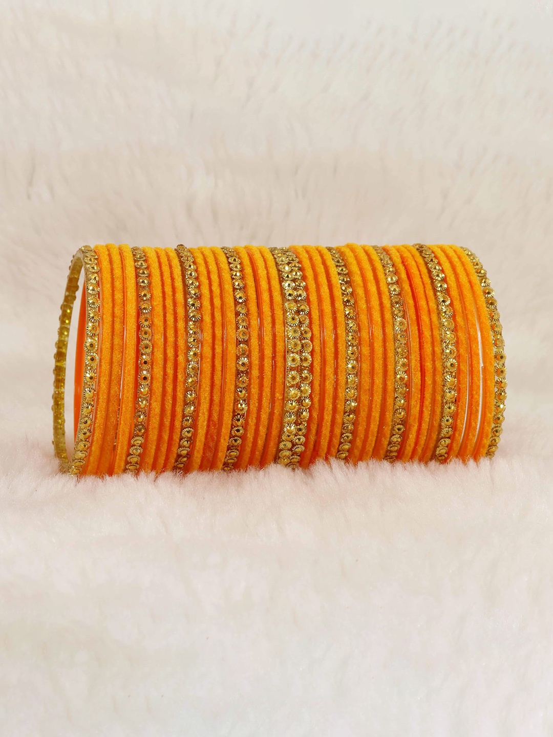 

Set of 34 Stylish Glass & Golden Beads Velvet Bangle | Fancy Bangles, Green