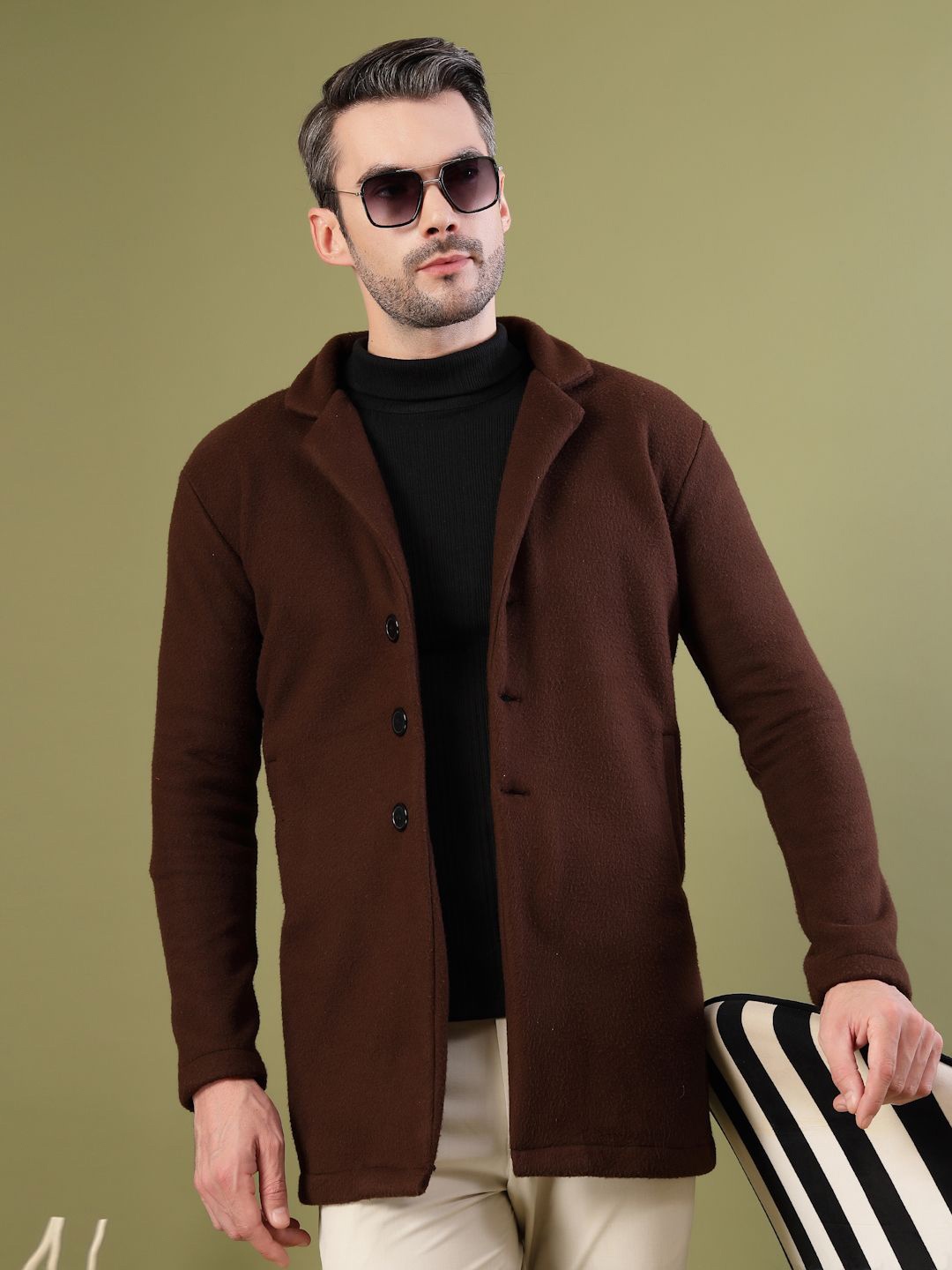 

Rigo Men Single-Breasted Overcoat, Brown