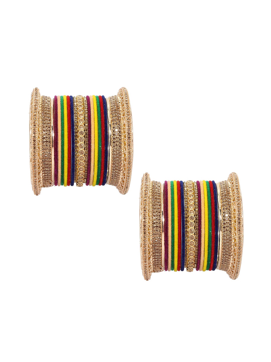 

ZULKA Set of 68 Metal with Zircon Gemstone and Velvet Studded Bangles I, Gold