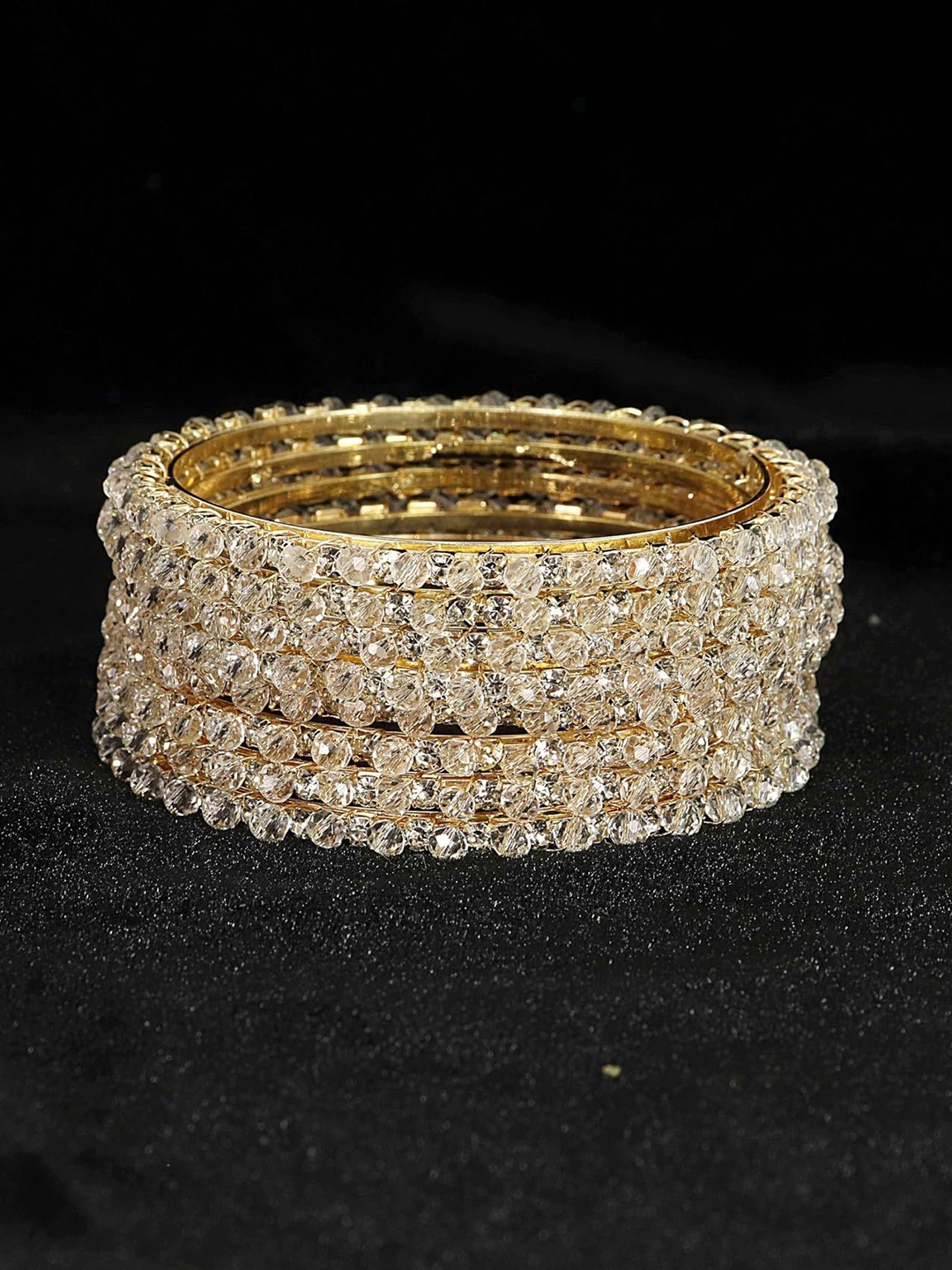 

ZULKA Set of 8 Metal With Zircon Gemstone & White Pearls Stylish Trendy Bangles, Gold