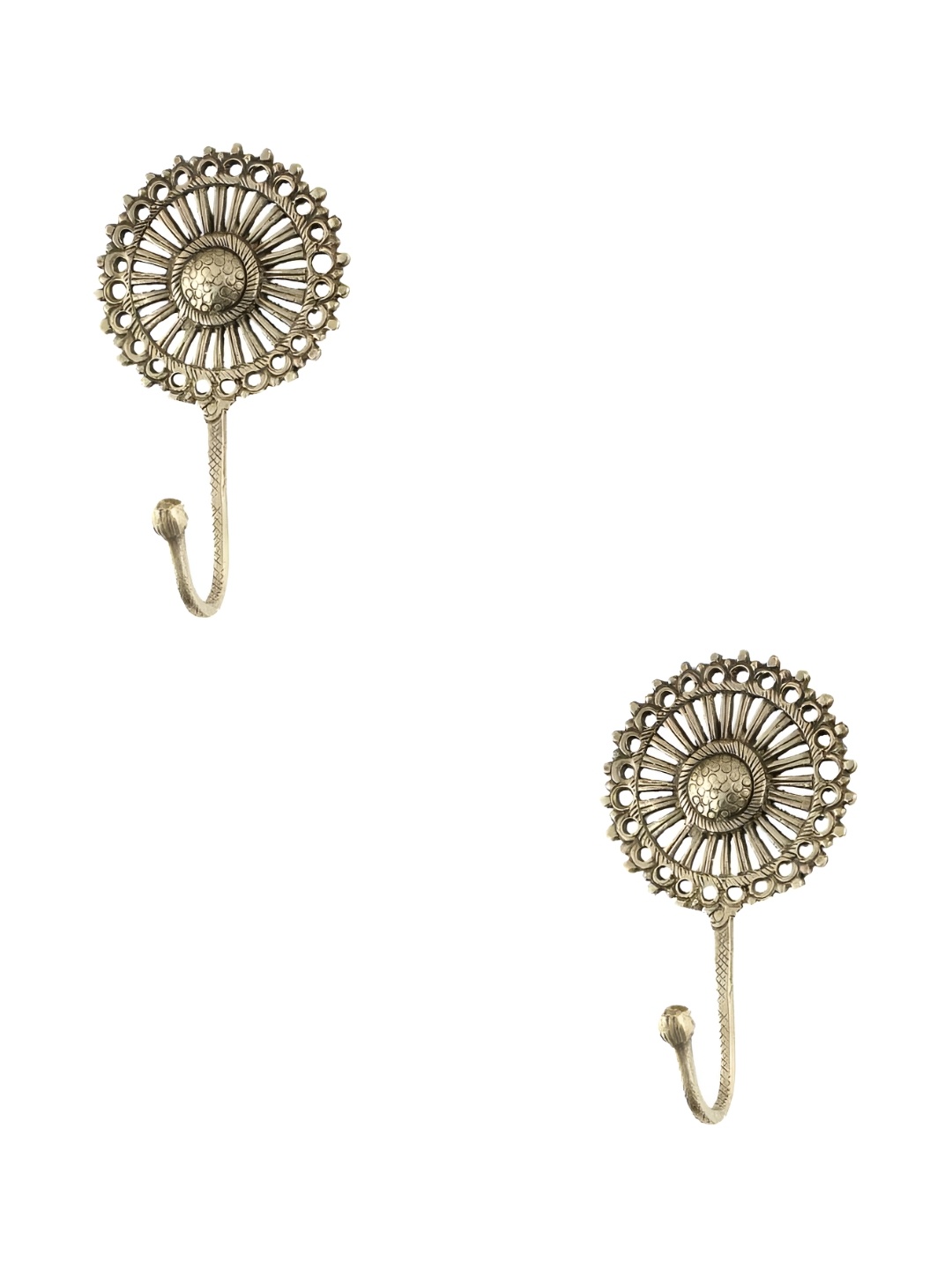 

IndianShelf Gold Toned 2 Pieces Textured Brass Wall Hooks