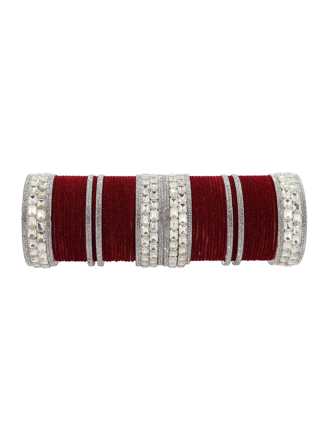 

ZULKA Set of 68 Zircon Gemstone Studded & Velvet Metal Bangles, Maroon