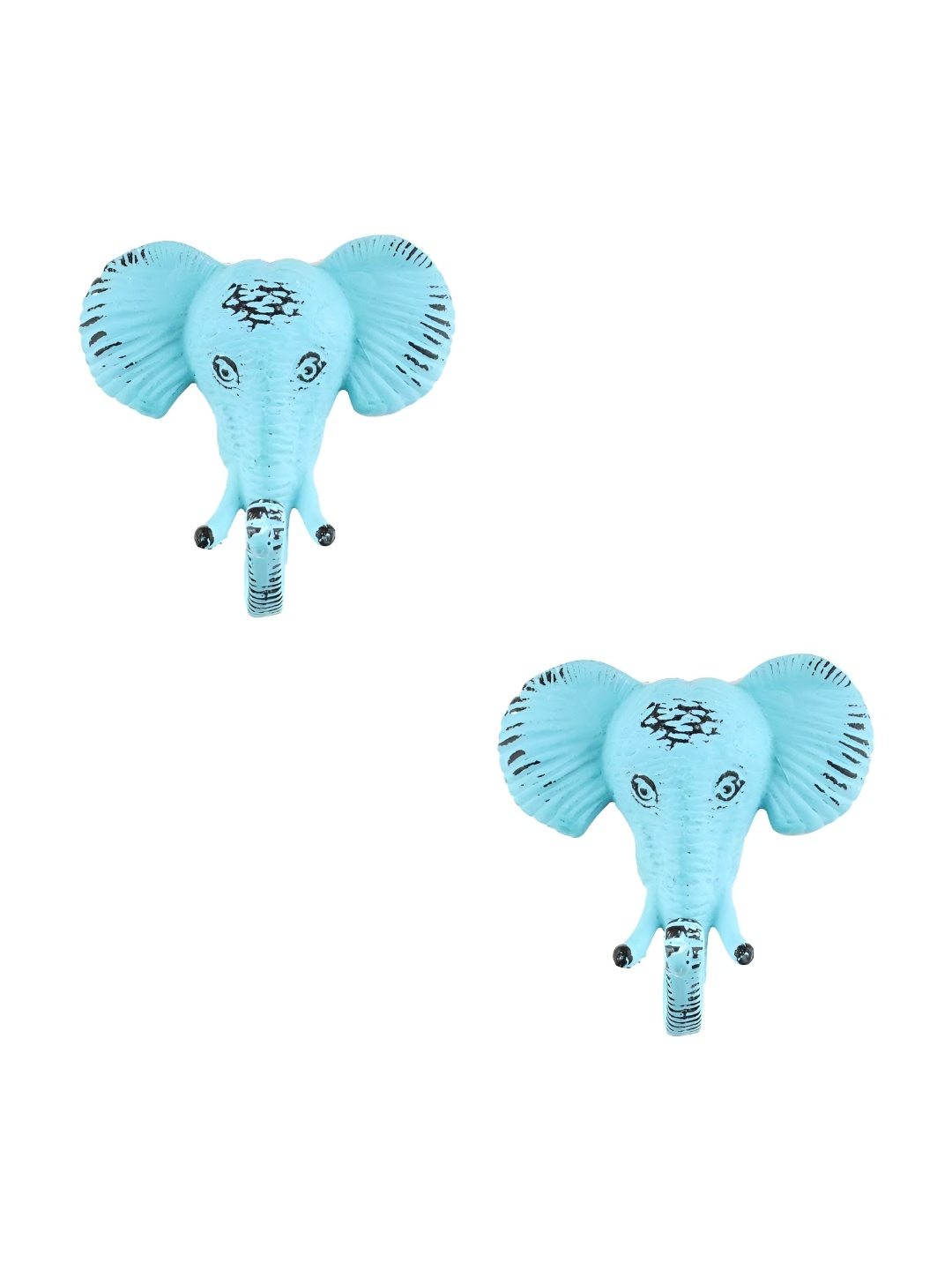 

IndianShelf Turquoise Blue 2 Pieces Iron Elephant Key Hooks