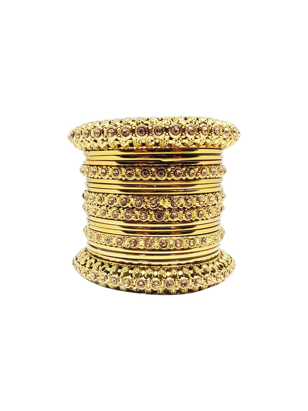 

CHRISHAN Set Of 18 Gold-Plated Stones-Studded Bangles